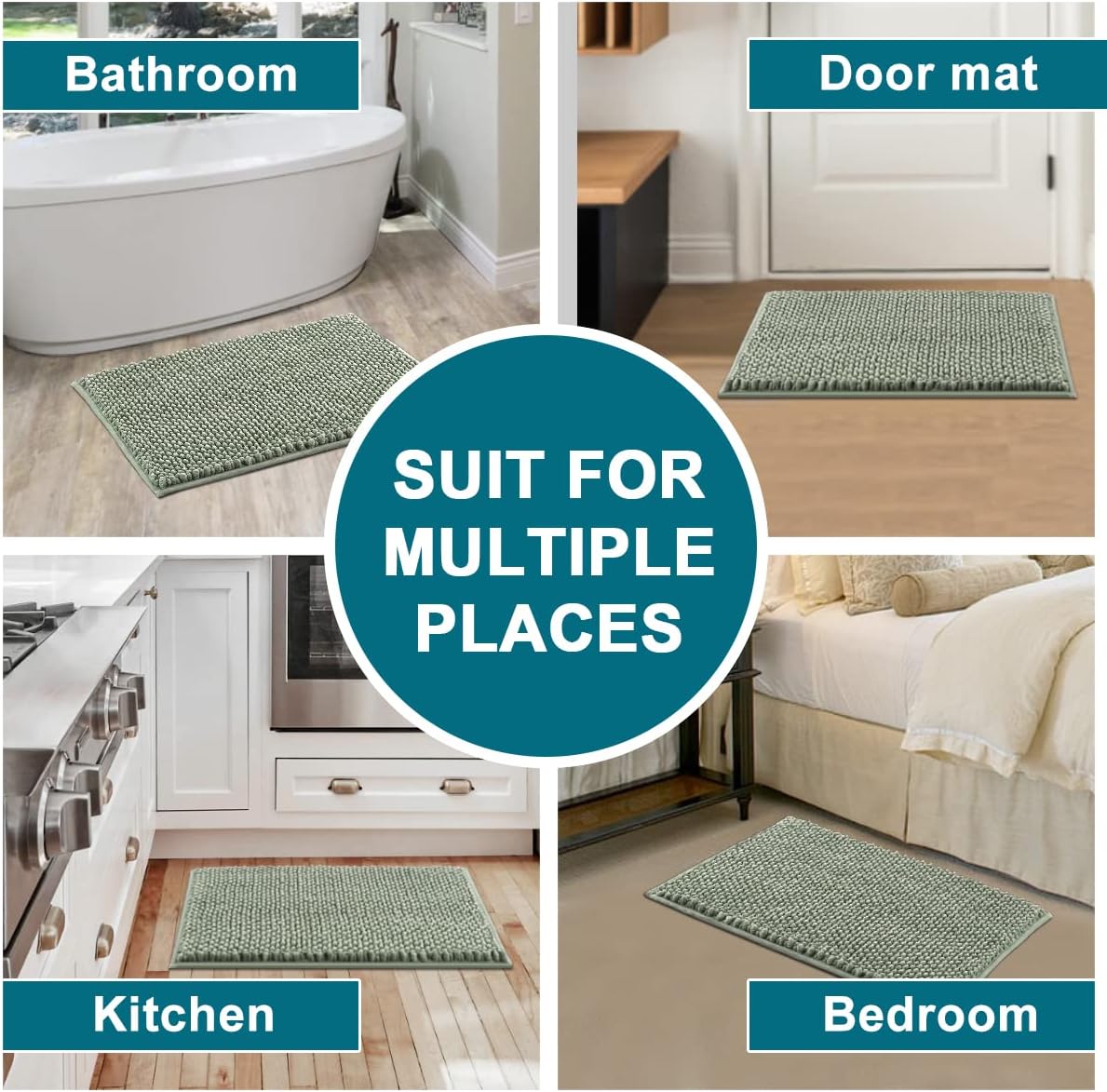 Turquoize Alfombras de baño de felpilla antideslizante para baño, 20 x 32 pulgadas, extra suaves y absorbentes, peludas, lavables a máquina,