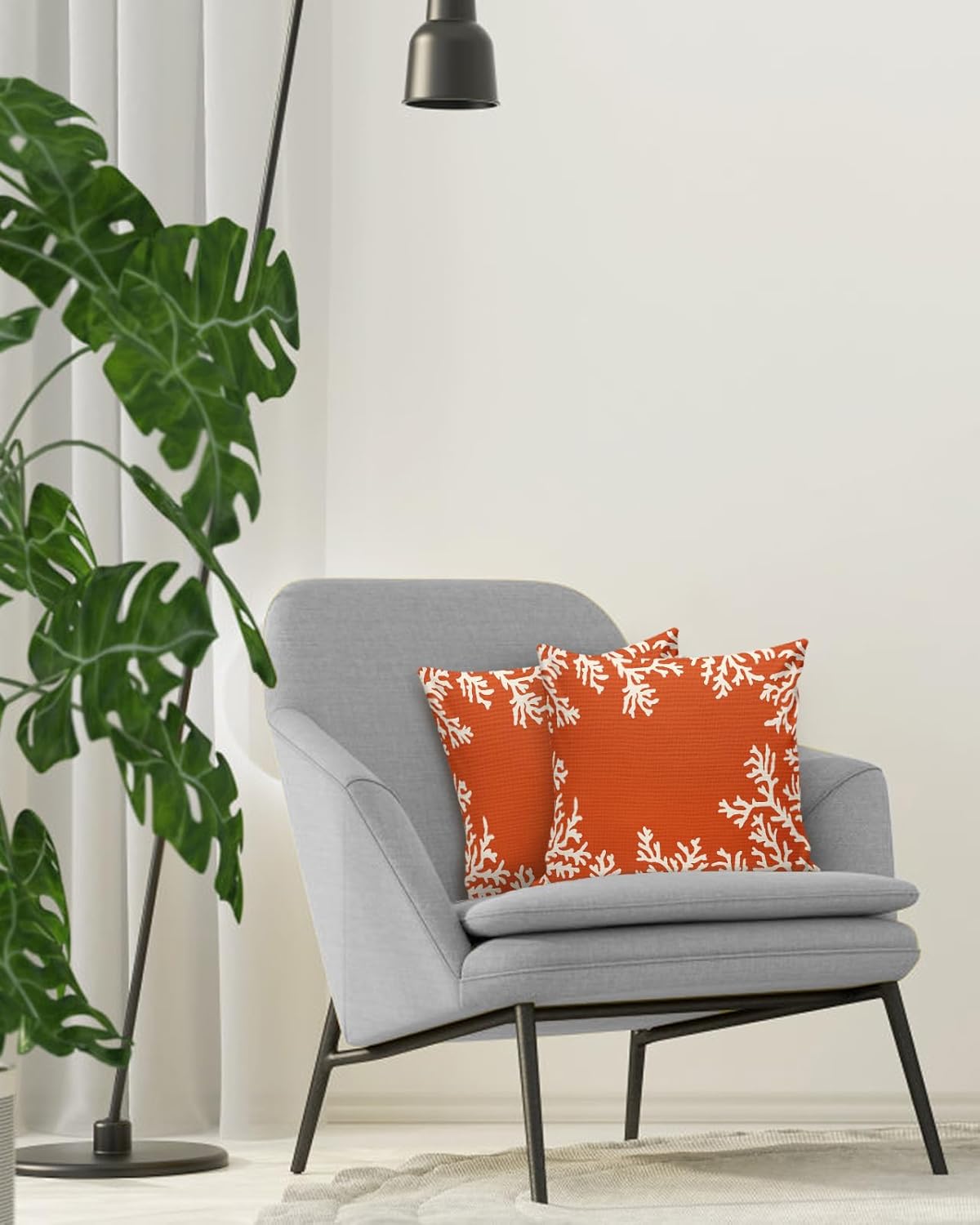 Cotton Throw Pillow Covers Reversible Set of 2, Coral Ocean Orange Soft Couch Pillow Covers for Sofa Bedroom Living Room 18 x 18 Inch Decorative