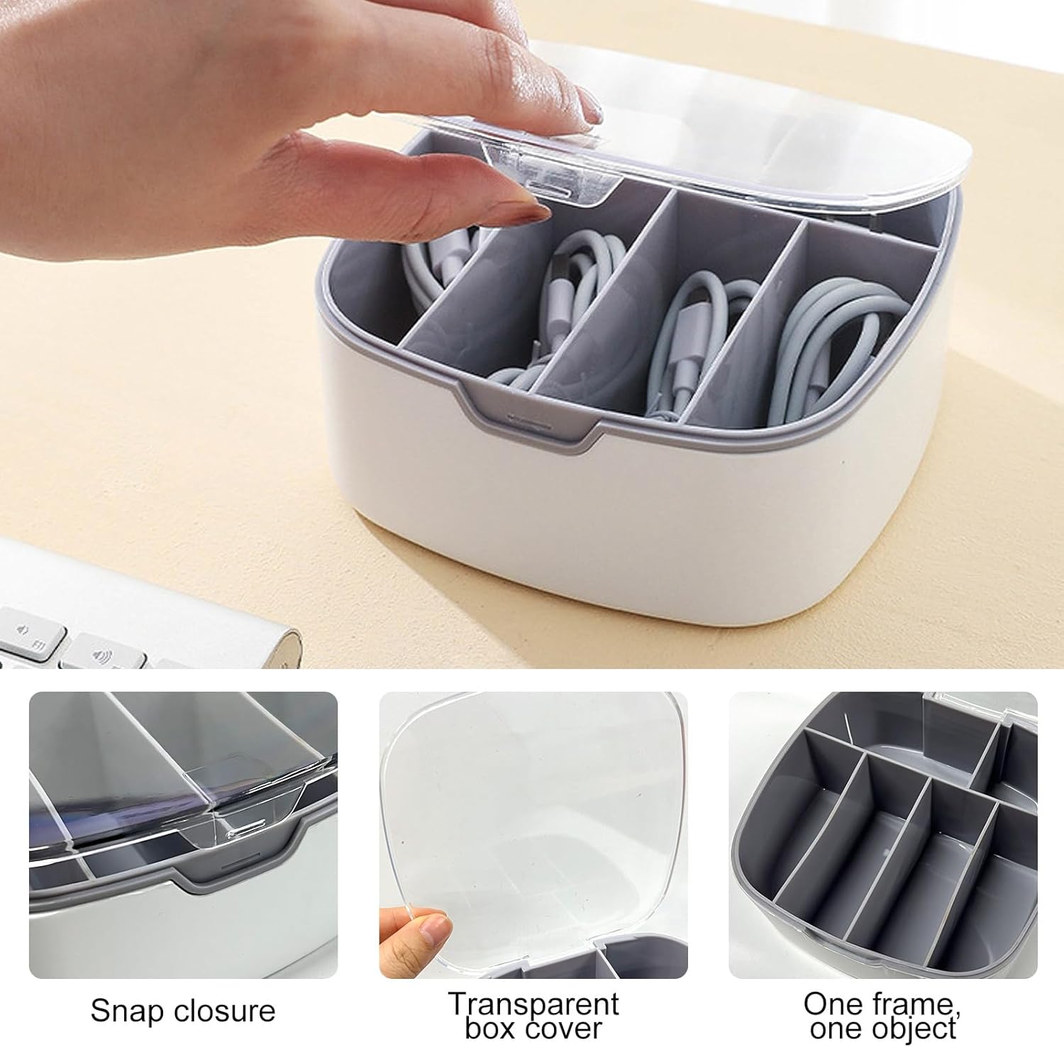 Caja de gestión de cables de plástico de viaje portátil,Caja organizadora de cables de datos,Caja organizadora de electrónica clara,Organizador de