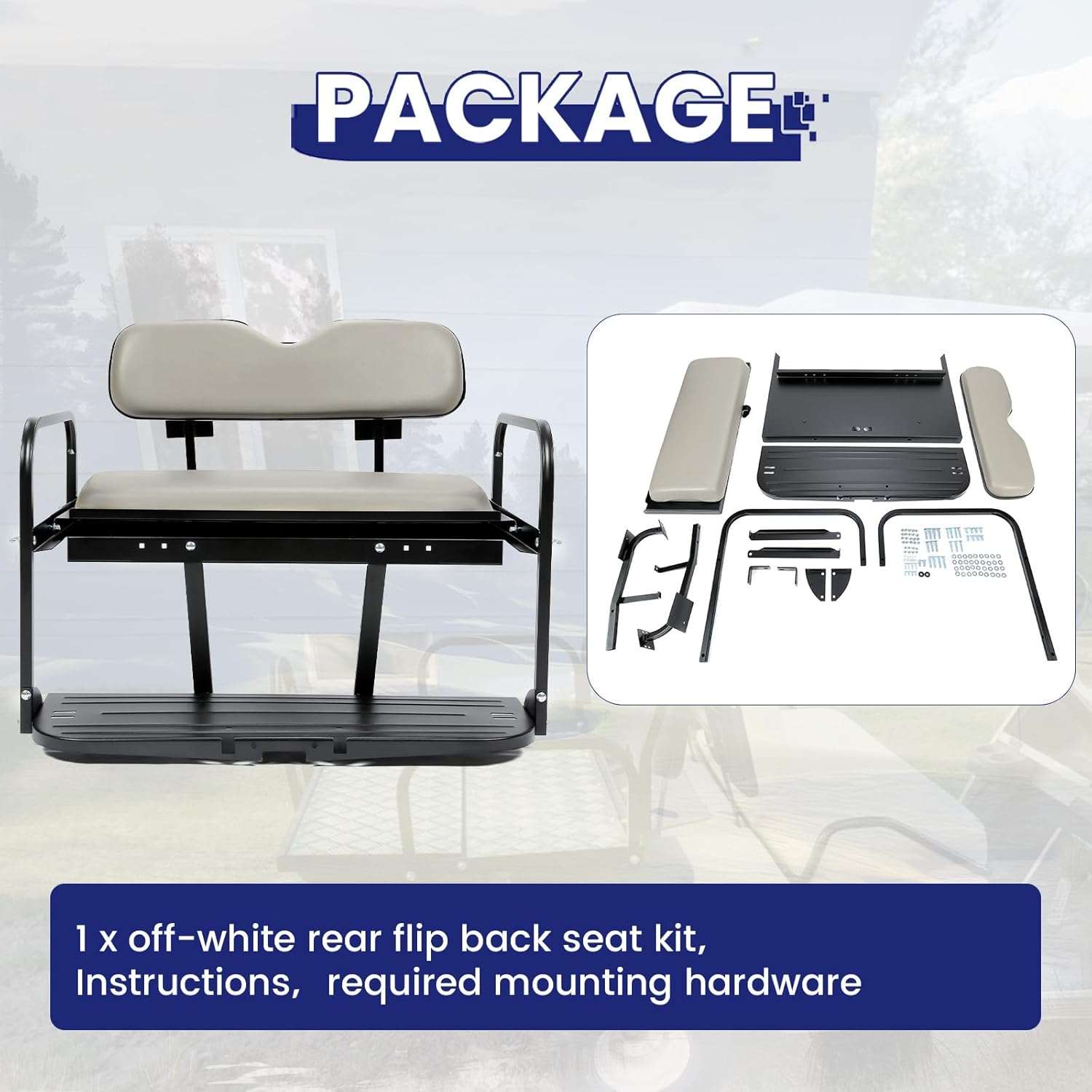 HECASA Kit de asiento trasero abatible compatible con carrito de golf EZGO Marathon Pre-1994 abatible, plegable, plegable, asiento trasero blanco