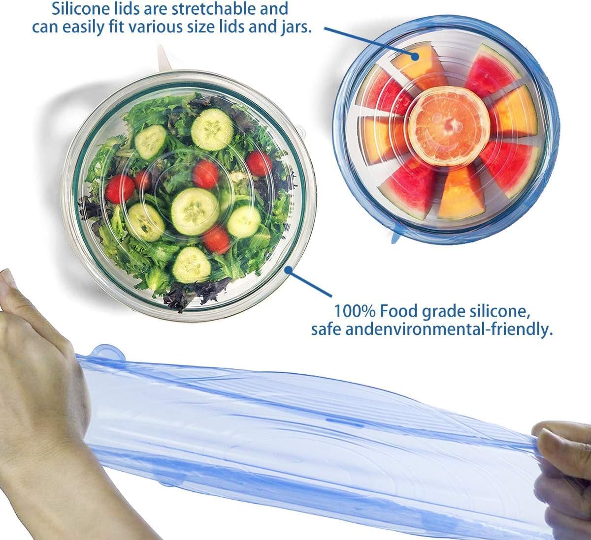 YAZJIWAN Tapas elásticas de silicona, duraderas y ecológicas, tapas elásticas reutilizables, resistentes al calor, varios tamaños para tazón (azul +