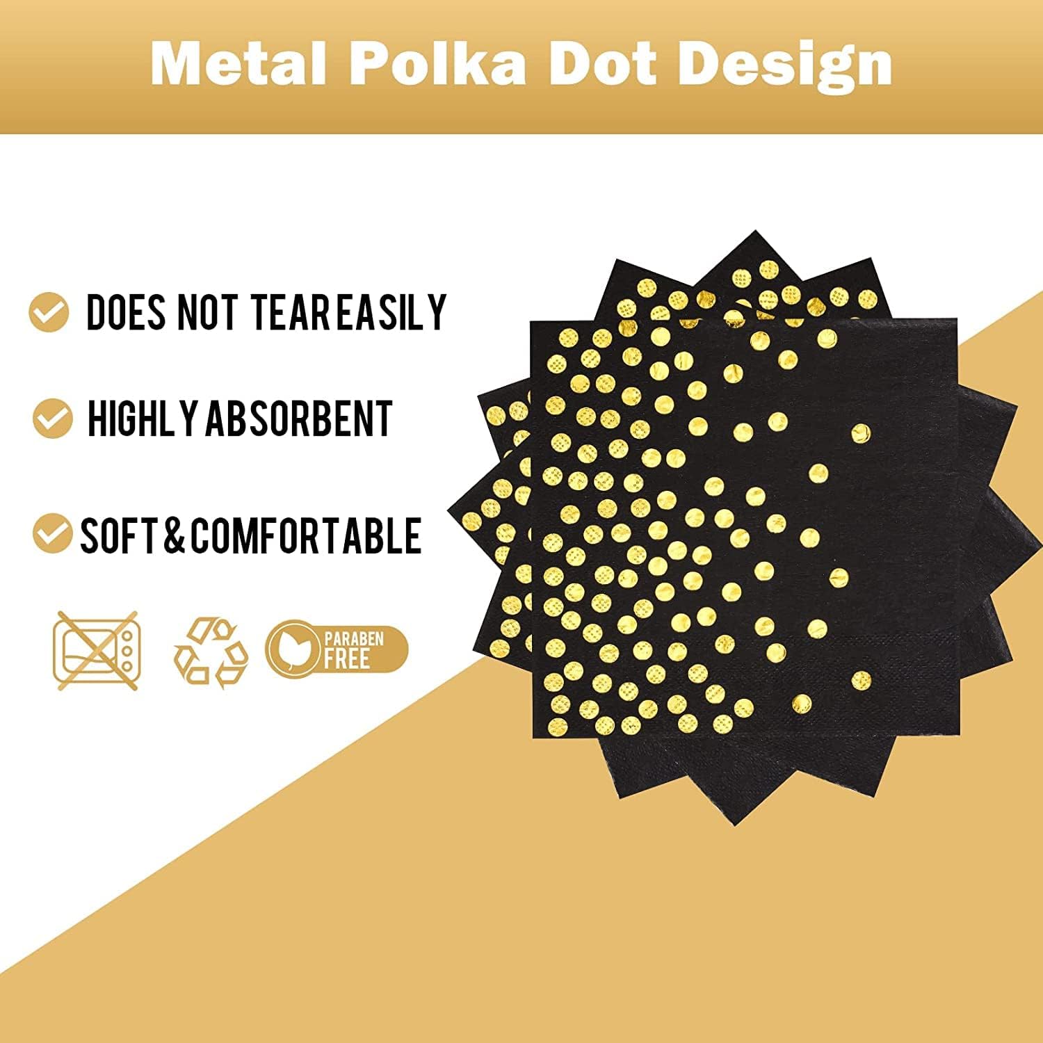 Platos de papel negro y dorado, paquete de 50 unidades, 25 platos de papel de 7 pulgadas y 25 servilletas de 6.5 pulgadas, platos de papel negro y