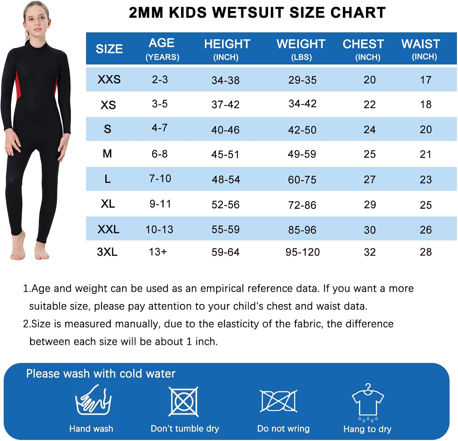 TBLUITE Traje de neopreno para niños y niñas en agua fría, 0.118 pulgadas y 0.079 pulgadas con cremallera trasera de neopreno cortolargo para