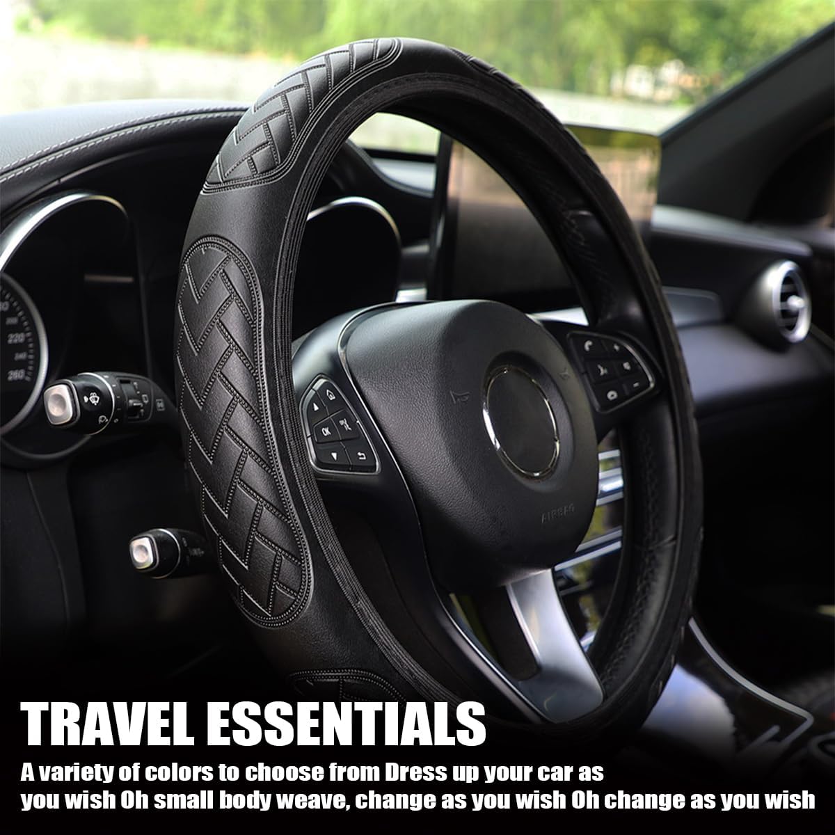 Funda para volante de automóvil, funda de volante de automóvil para hombres y mujeres, funda de cuero antideslizante de 15 pulgadas, protector de