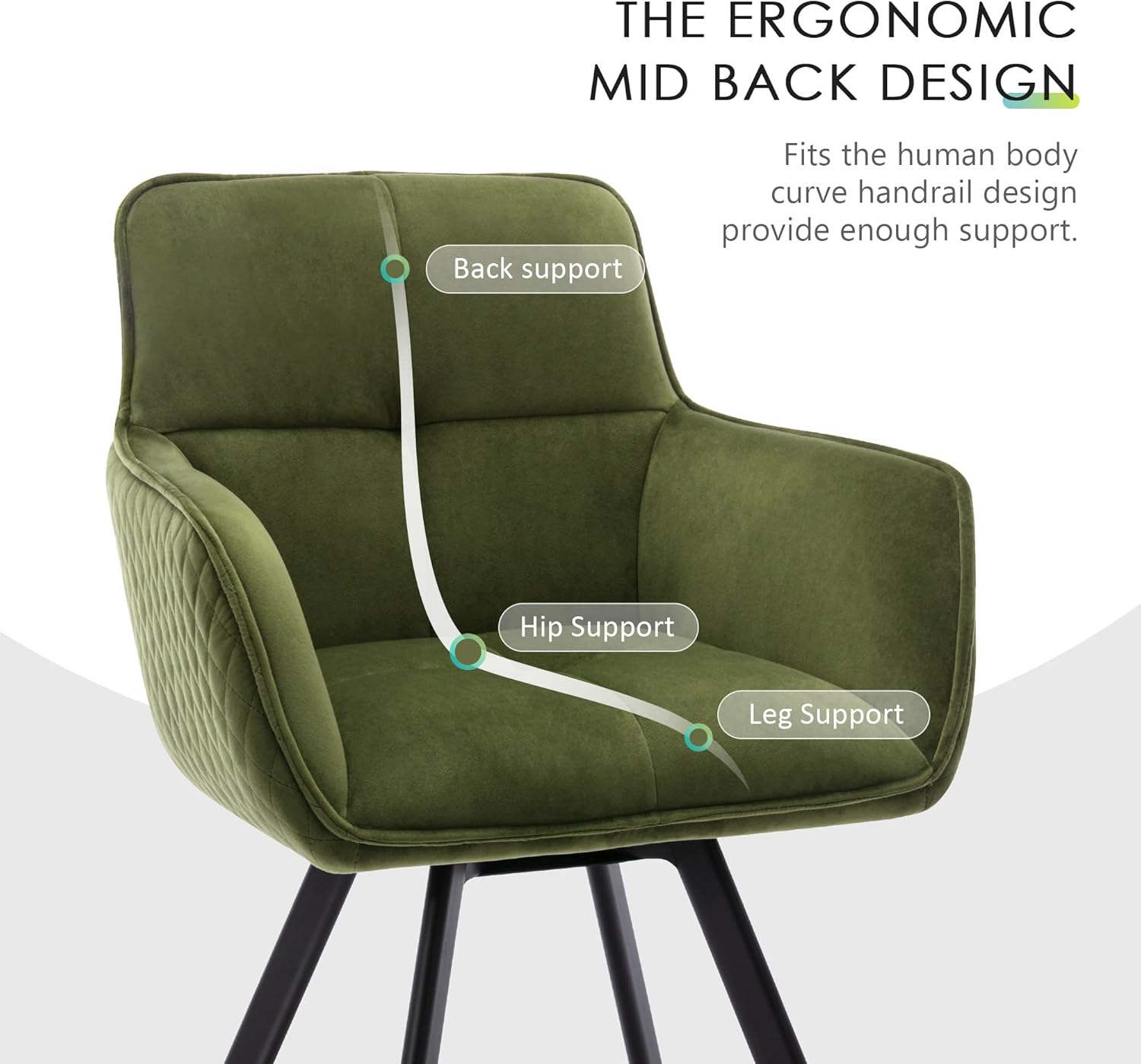 Scingu Olive Green Cozy Desk Chair, Velvet Office Desk Armchair, Comfy Upholstered Task Chair Stationary Non Rolling with Mid Back, Swivel Comfy
