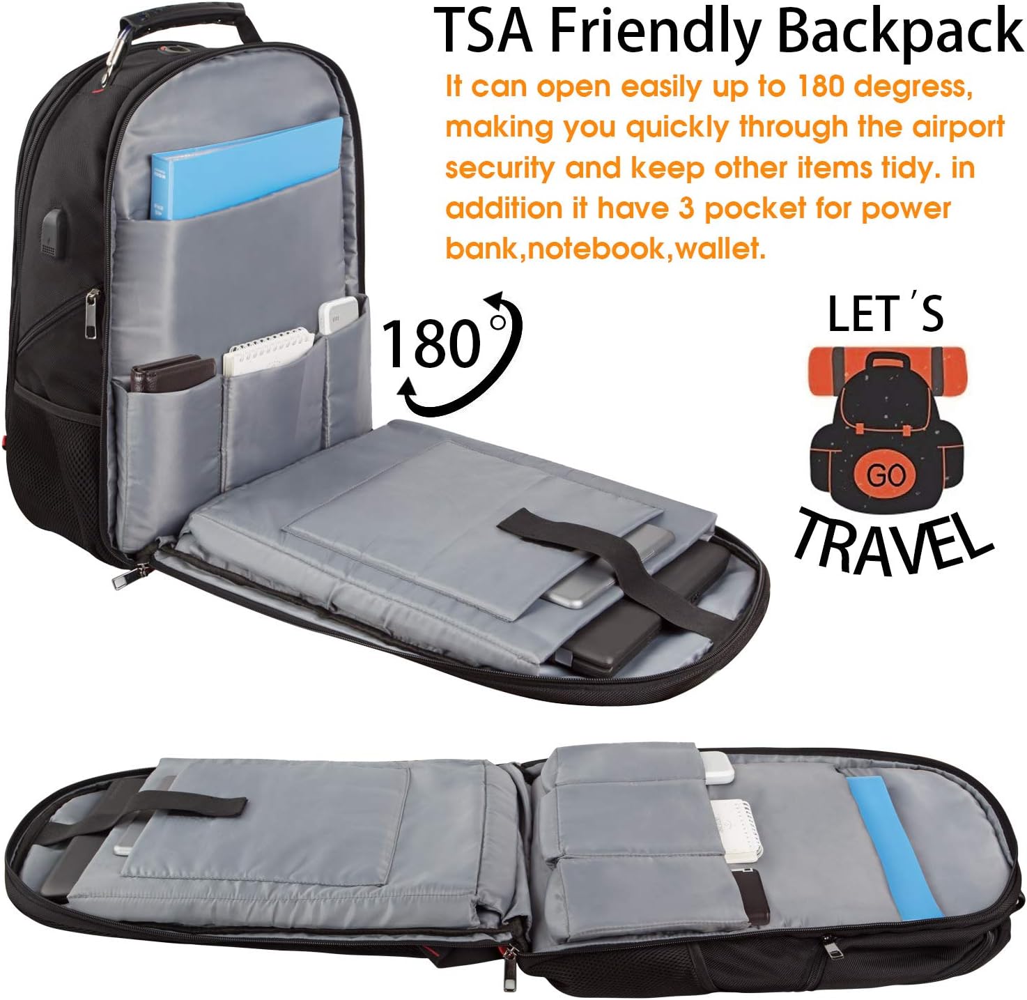 Mochila de viaje para laptop, mochila extra grande para hombres y mujeres con puerto de carga USB, compatible con la TSA y resistente mochila para