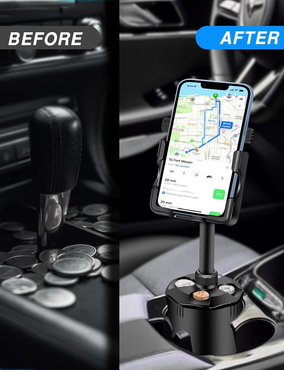 Soporte multifuncional para teléfono celular para automóvil, brazo largo con rotación de 360 grados, compatible con iPhone, Samsung y todos los
