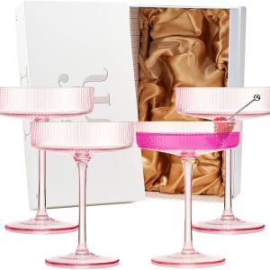 Copas de cóctel y champán vintage Art Deco acanaladas para champán y cóctel, copas de cóctel altas y acanaladas de color rosa rubor de 8 onzas Copas de cóctel y champán vintage Art Deco acanaladas para champán y cóctel, copas de cóctel altas y acanaladas de color rosa rubor de 8 onzas