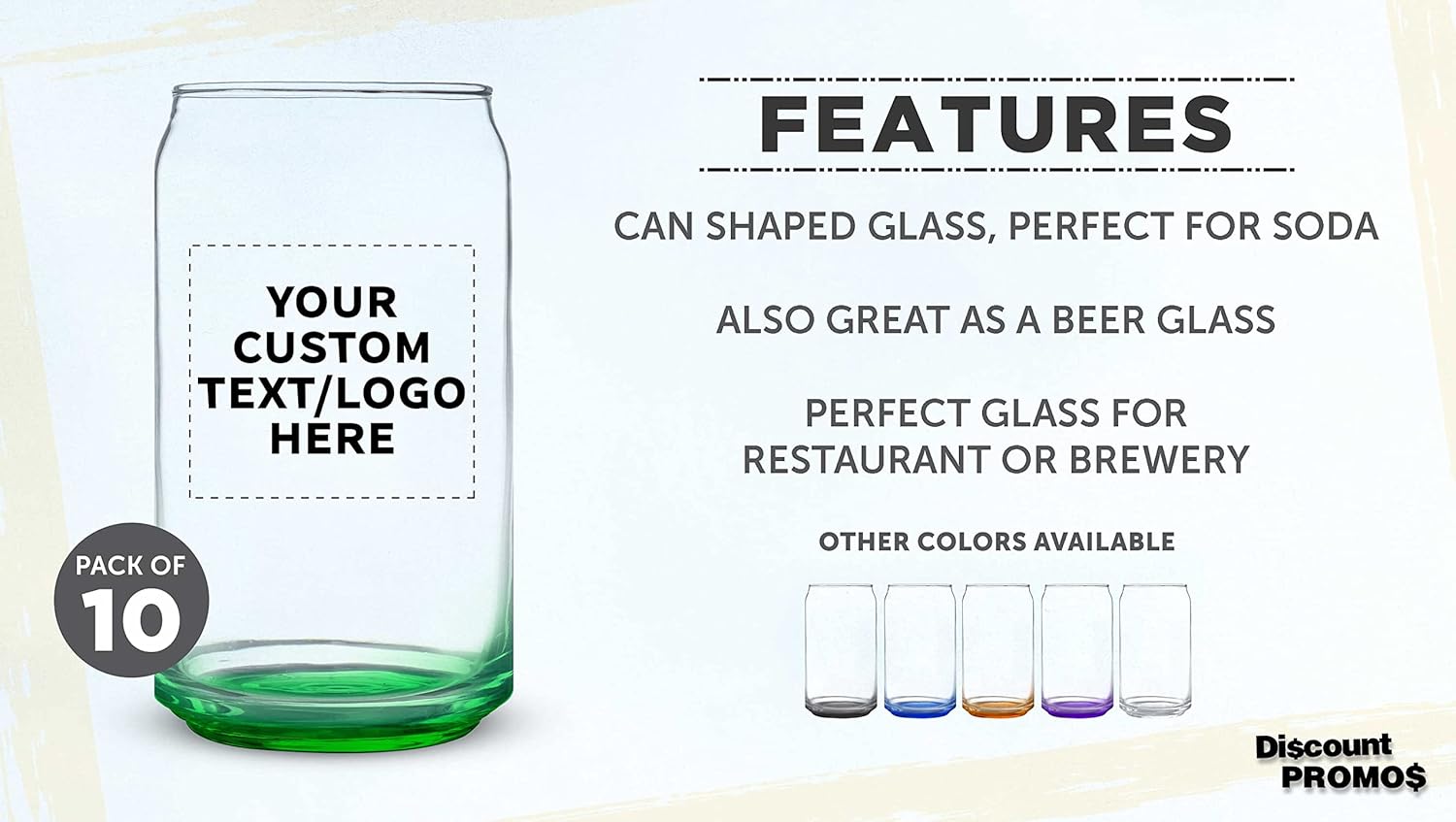 Juego de 10 vasos de lata de cerveza personalizados, 16 onzas, tamaño de pinta, texto promocional, logotipo, forma de lata de soda, cristalería,
