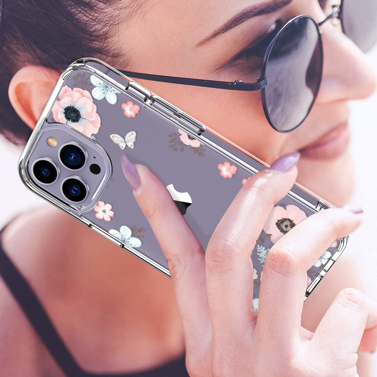 LUHOURI Funda para iPhone 15 Pro con protector de pantalla  Funda duradera transparente  Diseños de moda para mujeres y niñas  Funda protectora