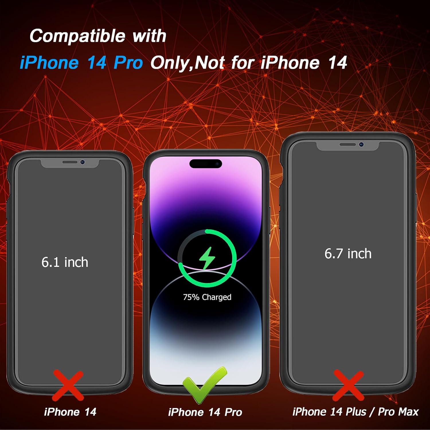 Funda de batería para iPhone 14 Pro, 10000 mAh Funda protectora portátil mejorada Smart Qi cargador inalámbrico con funda de carga inalámbrica