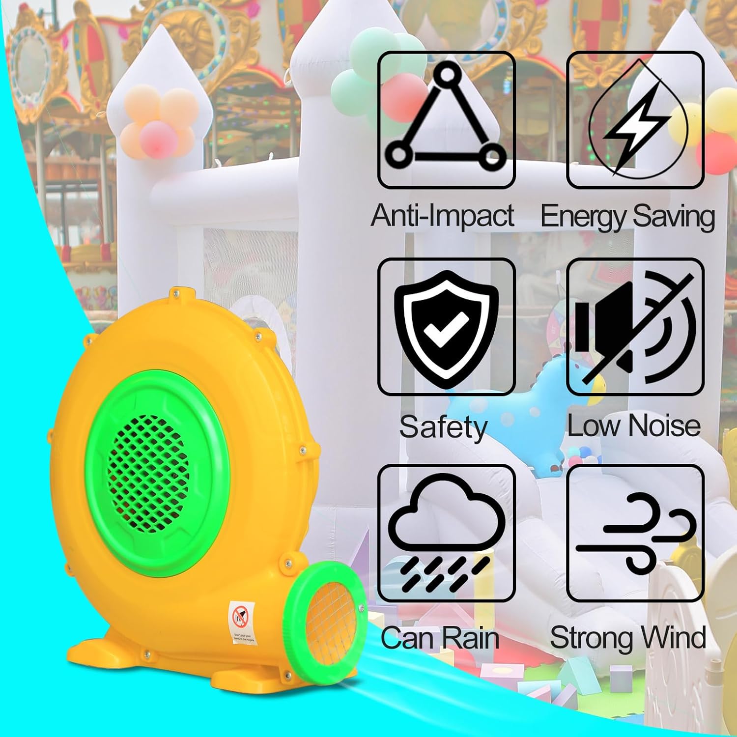 Bounce House Blower, Pump Fan Commercial Inflatable Bouncer Blower, Air Blower for Inflatables, Perfect for Inflatable Bounce House, Waterslides