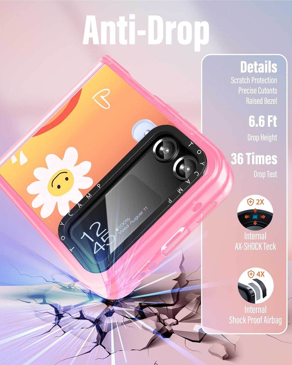 Toycamp Funda para Samsung Galaxy Z Flip 4 con soporte para anillo, bonita funda retro con diseño de arco iris y sol, diseño colorido de dibujos