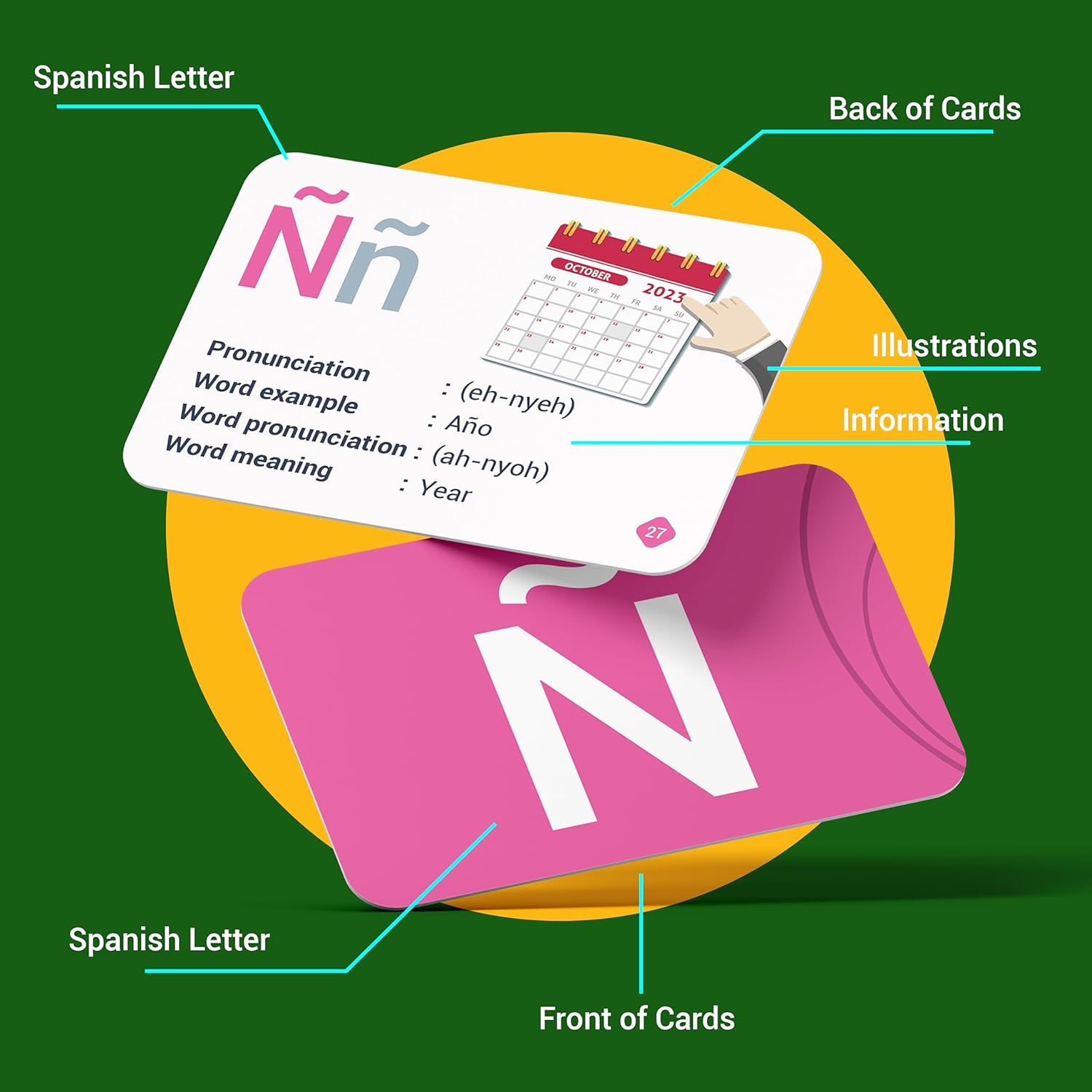 Briston Tarjetas flash del alfabeto español  27 recursos educativos de aprendizaje de idiomas con imágenes para palabras de memoria  Juego divertido