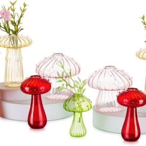 Hewory Jarrón de cristal con forma de hongo para flores, 10 jarrones de flores pequeños de colores únicos, floreros hidropónicos de propagación de Hewory Jarrón de cristal con forma de hongo para flores, 10 jarrones de flores pequeños de colores únicos, floreros hidropónicos de propagación de