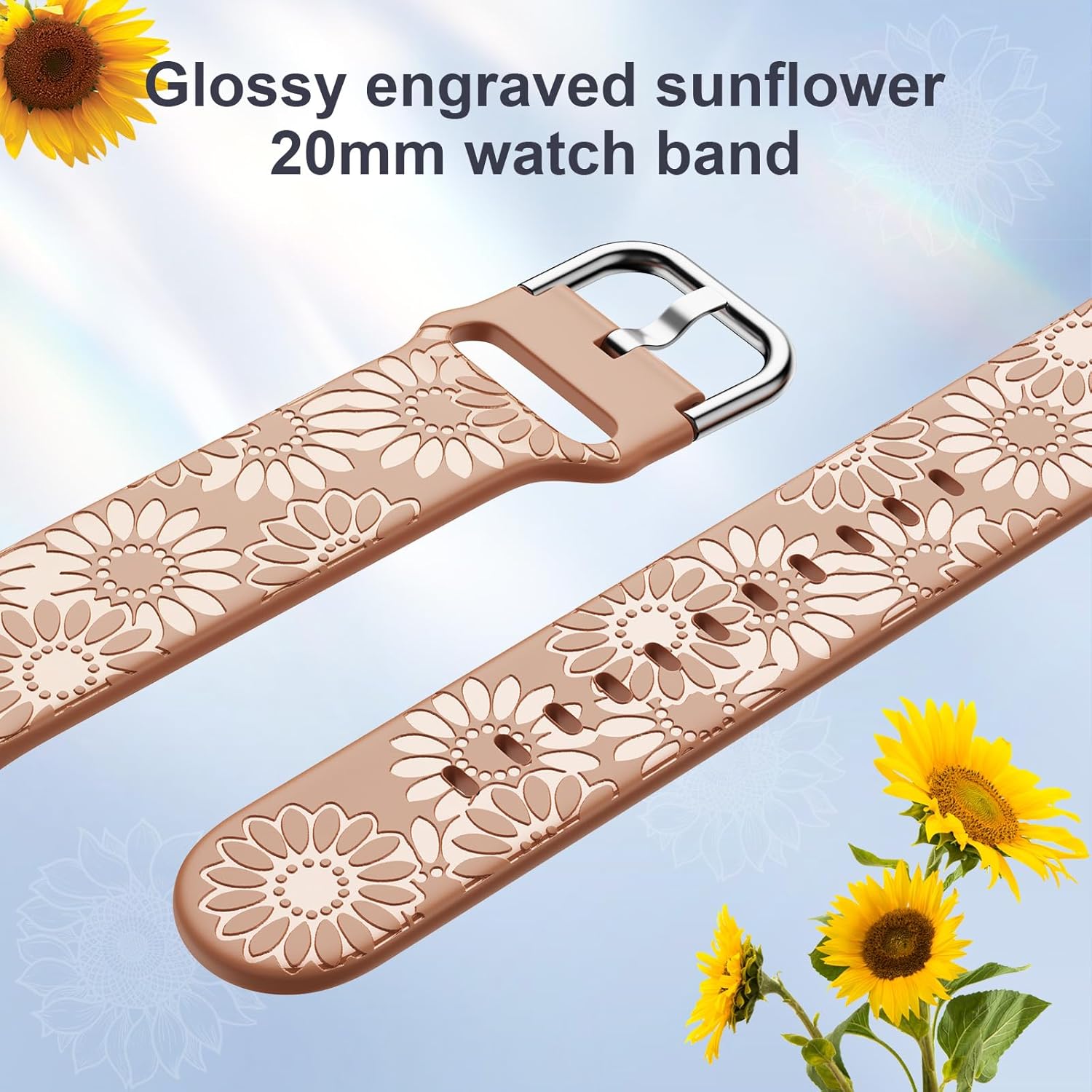 Correa grabada de girasol compatible con Samsung Galaxy Watch 6 5 4 1.575 in 1.732 in5 Pro 1.772 inWatch 6 4 Classic 1.693 in 1.850 in 1.654 in