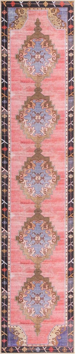 Unique Loom Timeless Collection – Alfombra de área – Thomas (2′ 6″ x 12′ 2″ camino, rosanegro)