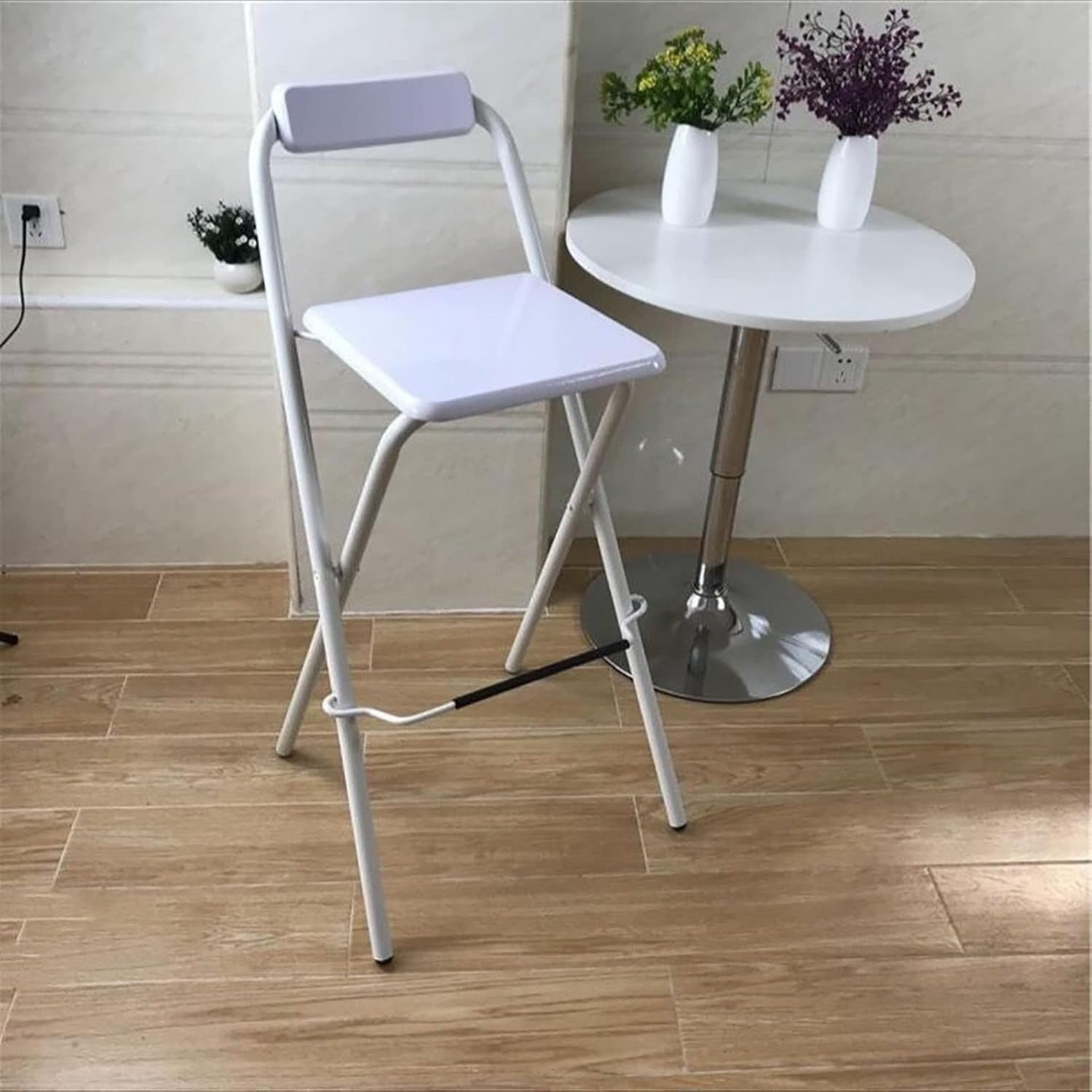 Taburete de bar plegable con respaldo, taburetes de bar con respaldo alto, con reposapiés para bistró, pub, comedor, café, B, 25.6 in