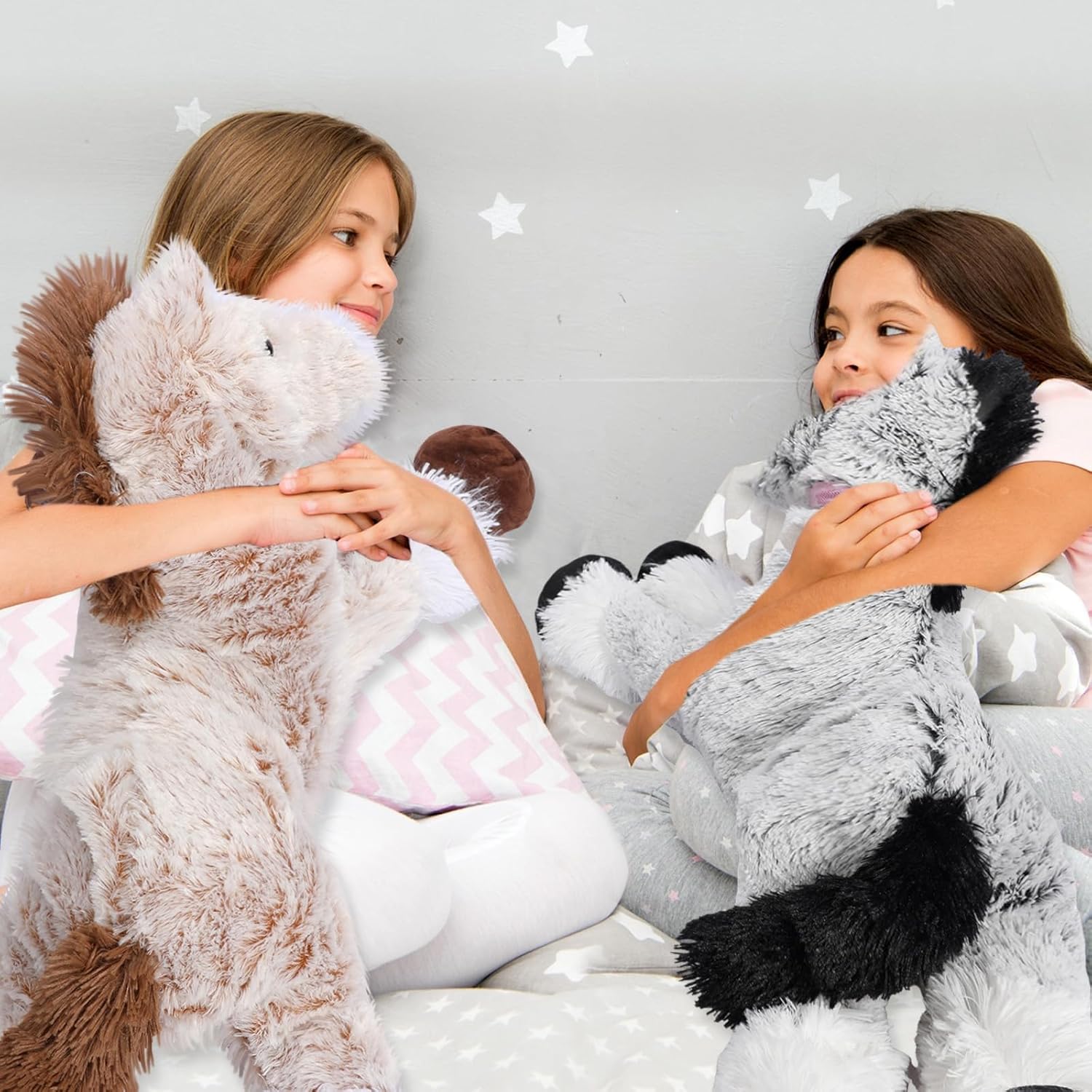 2 piezas de caballo gigante de peluche de caballo largo, almohada de peluche grande de caballo de peluche, gran regalo para niños, Navidad, día de