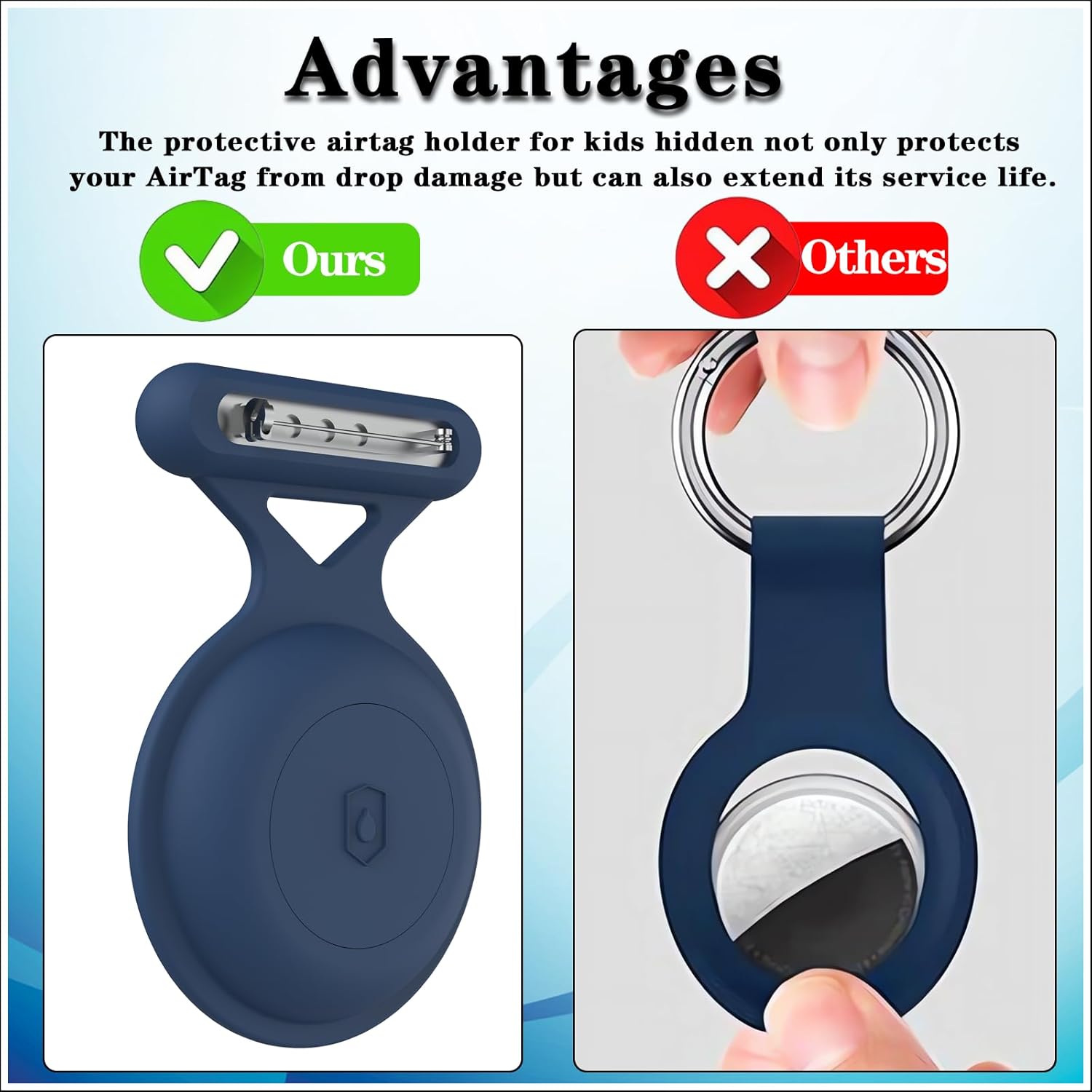 Funda impermeable para Airtag para niños, compatible con Apple Airtag, funda de silicona para rastreador GPS oculto con broche de alfiler, funda