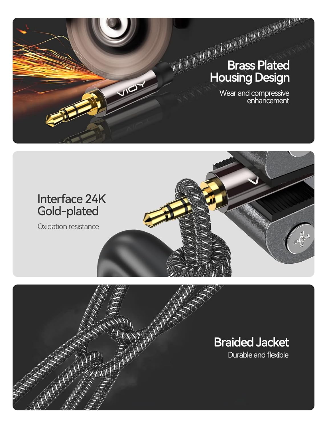 VIOY Cable de extensión de auriculares de 20 pies, carcasa de cobre, sonido de alta fidelidad Cable de audio estéreo macho a hembra, cable auxiliar