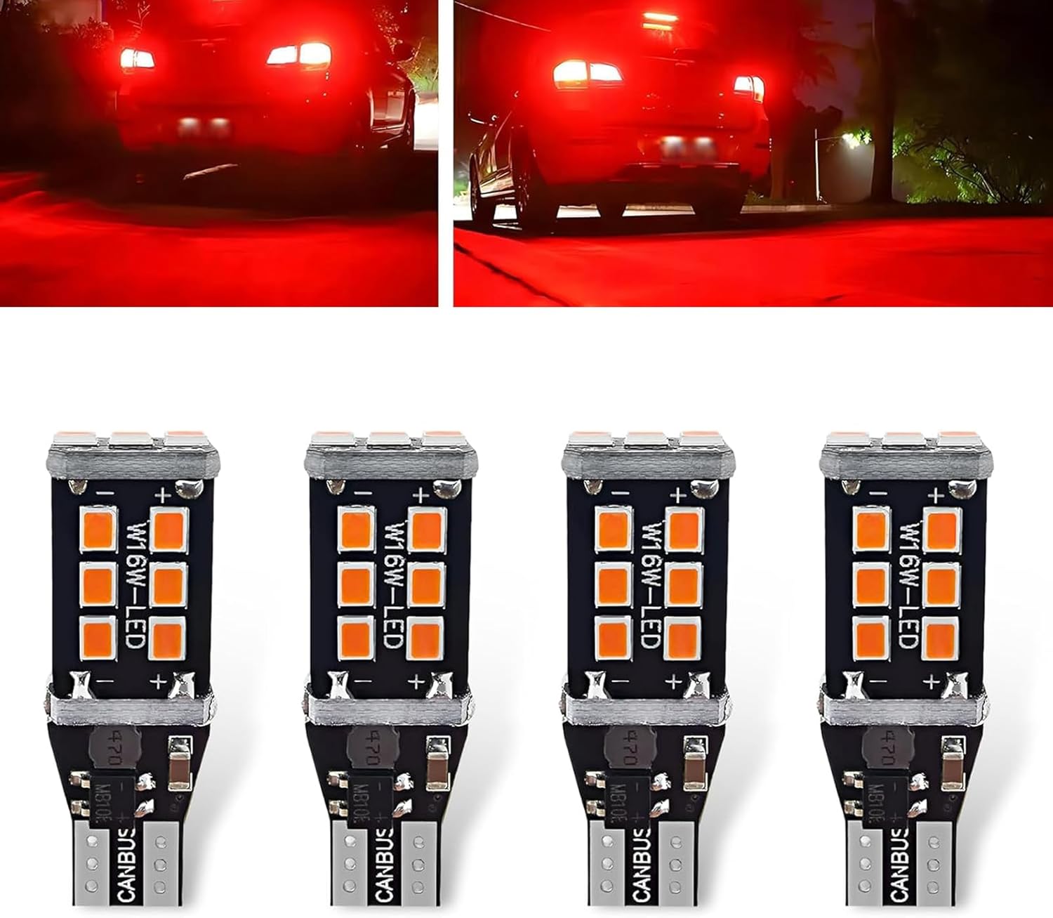 4 PCS T15 Car LED Decoding Reversing Light, 2835-15SMD Fast Heat Dissipation PC Board Smart IC Driver IP67 Waterproof Turn Signal Brake Light,