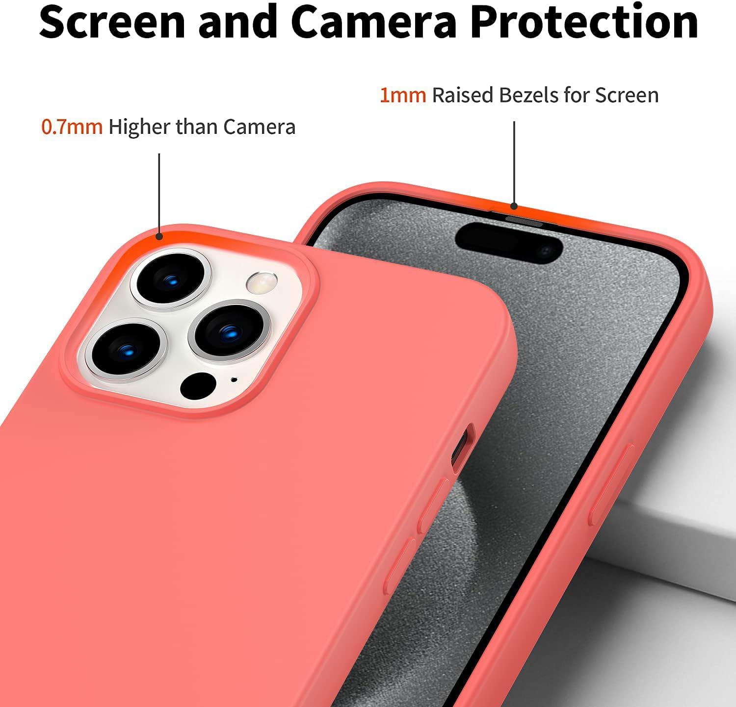 Amytor Funda diseñada para iPhone 15 Pro Max, funda de silicona ultra delgada a prueba de golpes con forro de microfibra suave antiarañazos,