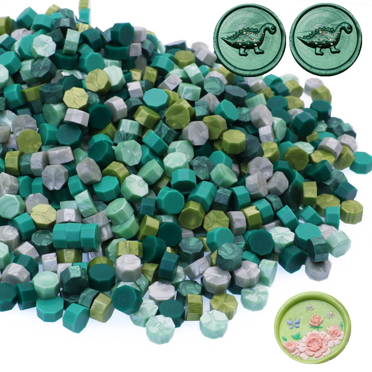 600 cuentas de sellado de cera, cuentas de cera de sellado verde salvia para sello de cera, juego de cuentas de sello de cera verde pino con 6