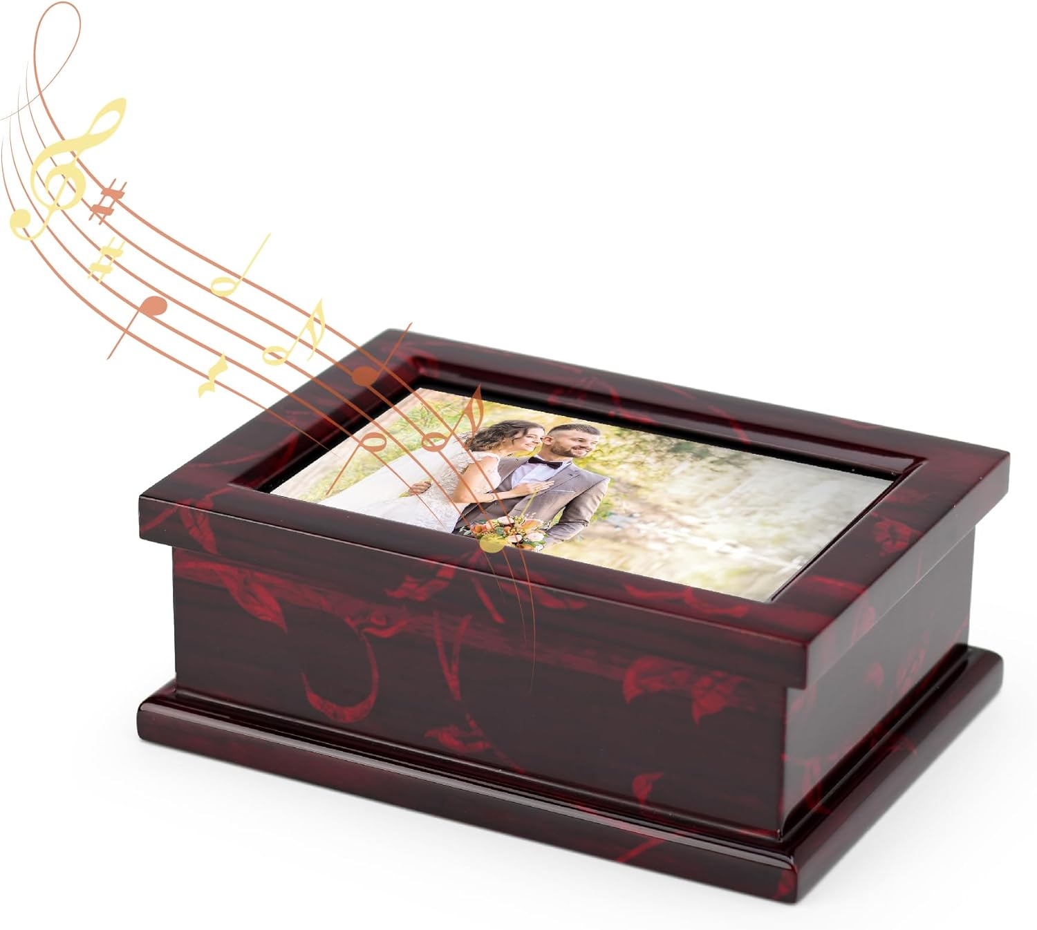 Moderno joyero musical con marco de fotos de 4 x 6 con motivos florales, muchas canciones para elegir, conchas nacaradas