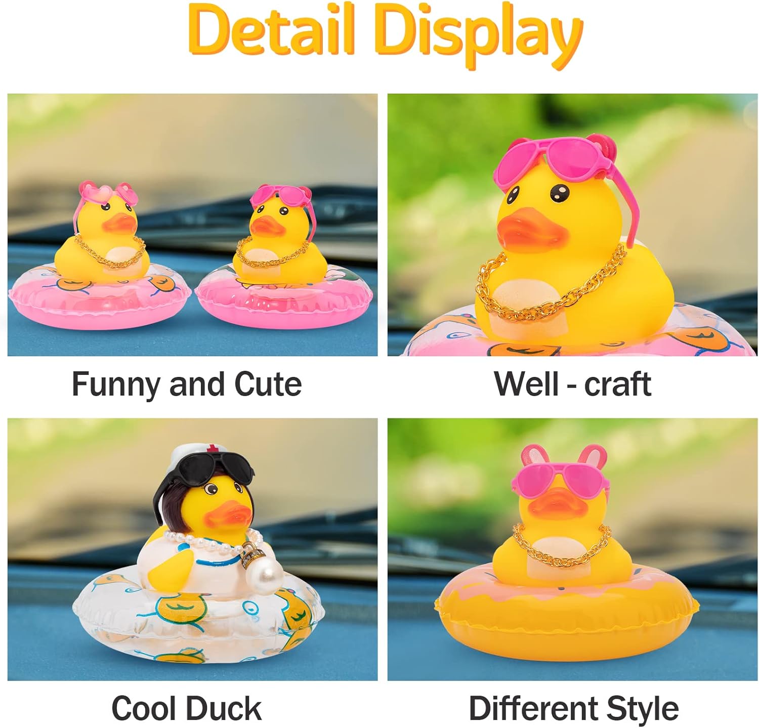 wonuu Decoración de pato de goma para automóvil, adorno para tablero de automóvil, accesorios de decoración de tablero de automóvil, con mini anillo
