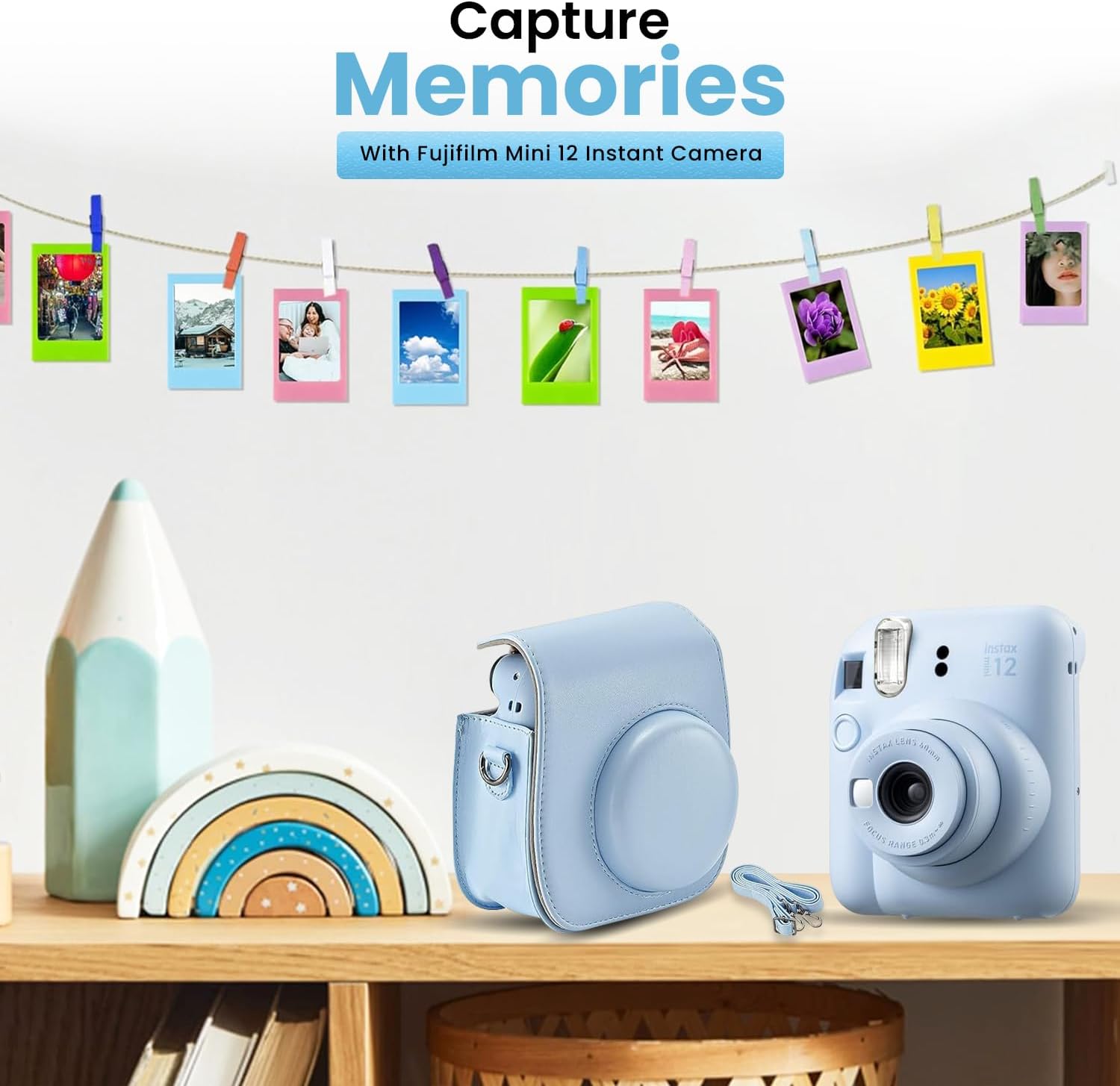 Fujifilm Instax Mini 12 – Paquete de accesorios para cámara instantánea Instax Mini 12 y funda personalizada compatible + película Fuji Instax (50