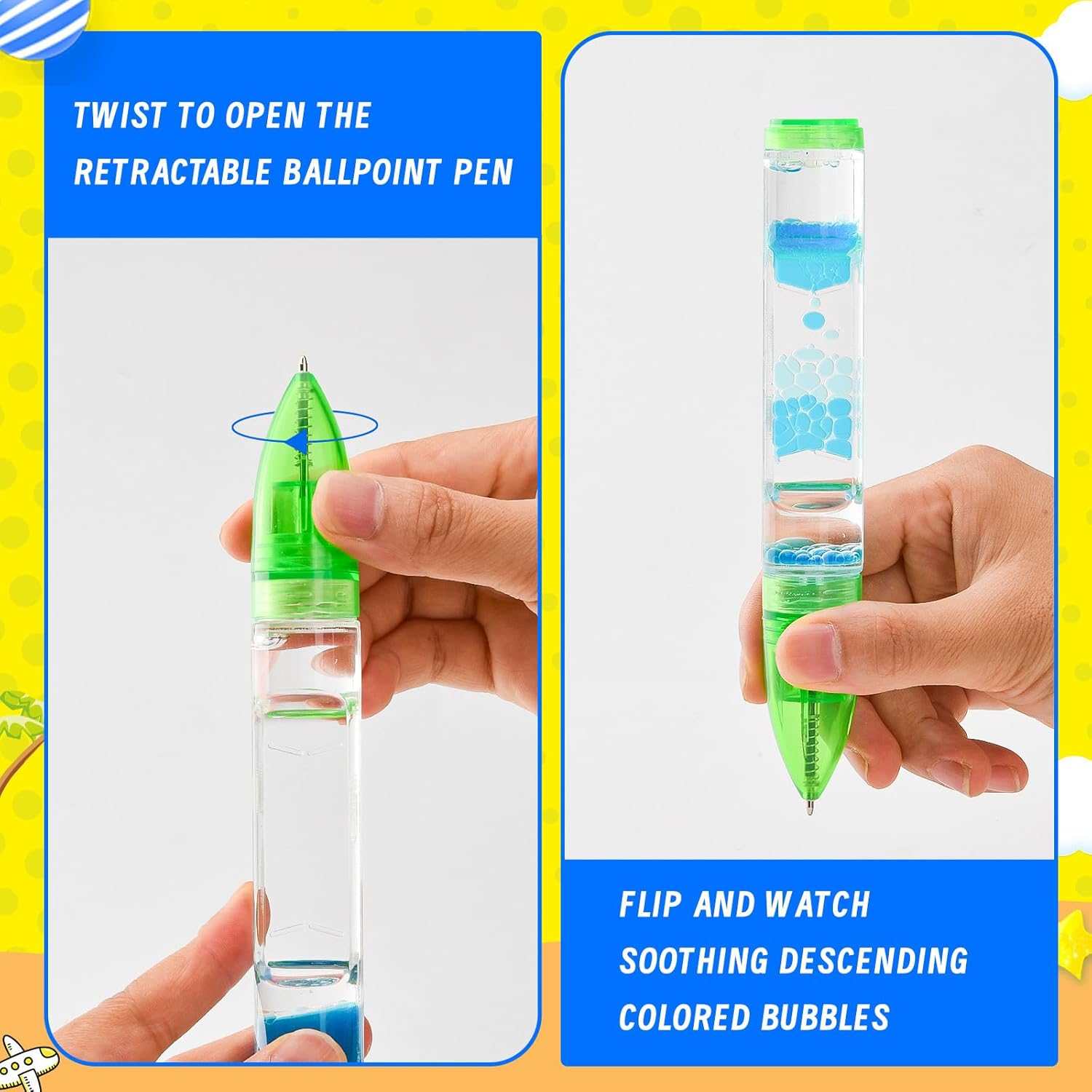 Liquid Motion Bubbler – Juego de 4 bolígrafos coloridos para ansiedad para niños y adultos, bolígrafo temporizador líquido para aliviar el estrés,