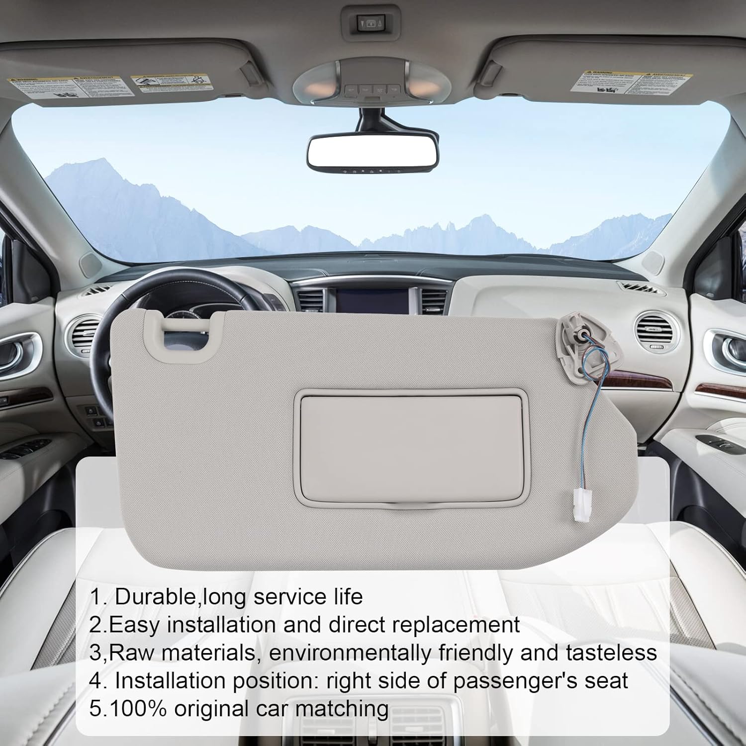DICMIC Visera solar del lado del pasajero derecho para Nissan Pathfinder 2013-2018 Infiniti QX60 2013 Infiniti JX35 2013 Reemplazo # 96400-9PB0A,