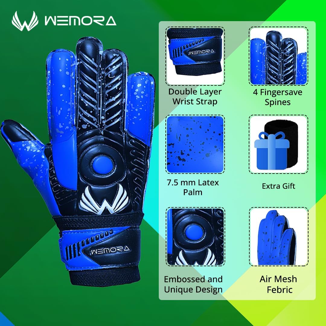 Guantes de portero de fútbol Fingersave para niños, jóvenes y adultos con palma de látex de 0.295 in, espinas flexibles para los dedos, guantes de