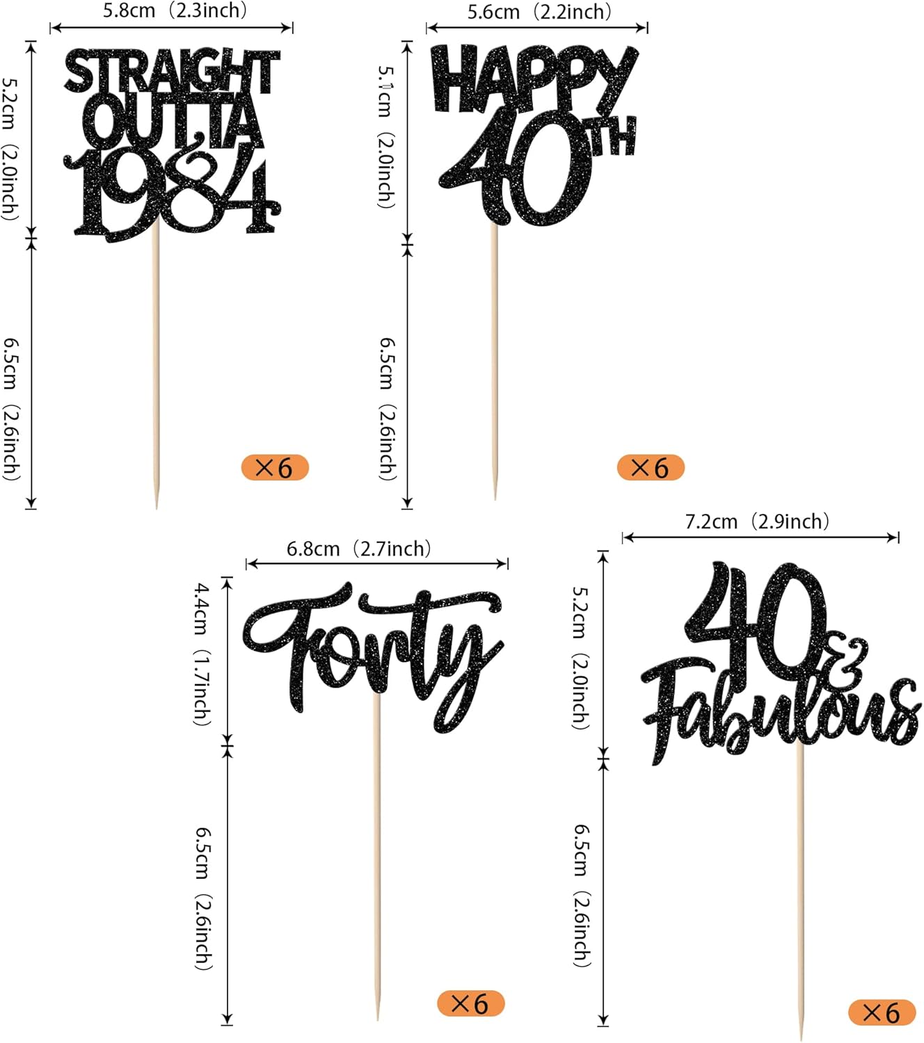Paquete de 24 adornos para cupcakes Straight Outta 1983 con purpurina para cuarenta y 40 años, decoraciones para pasteles de cumpleaños de 40 años,