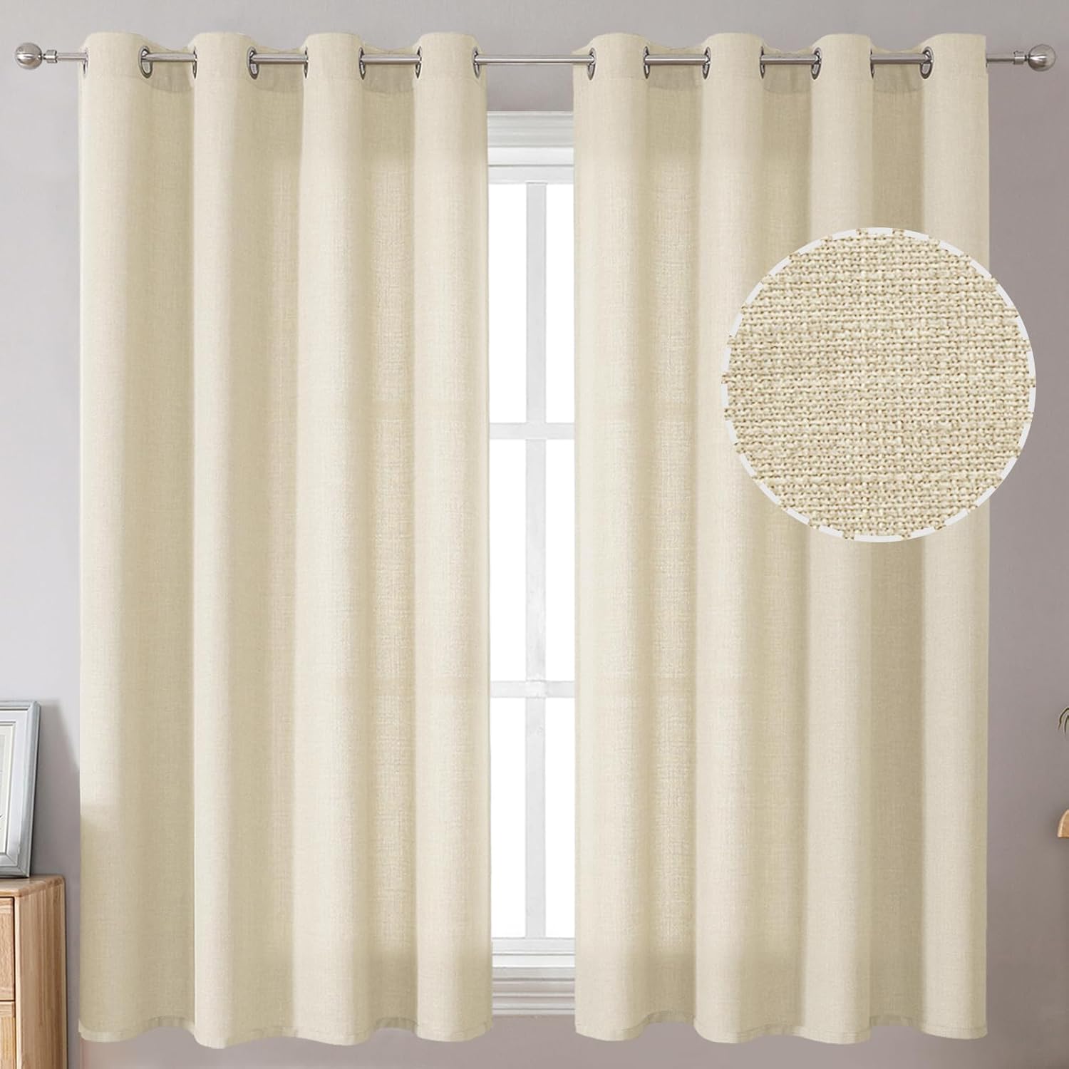 BGment Cortinas de 54 pulgadas de largo, juego de 2 paneles para dormitorio, con ojales, aspecto de lino grueso, arpillera texturizada, filtrado de