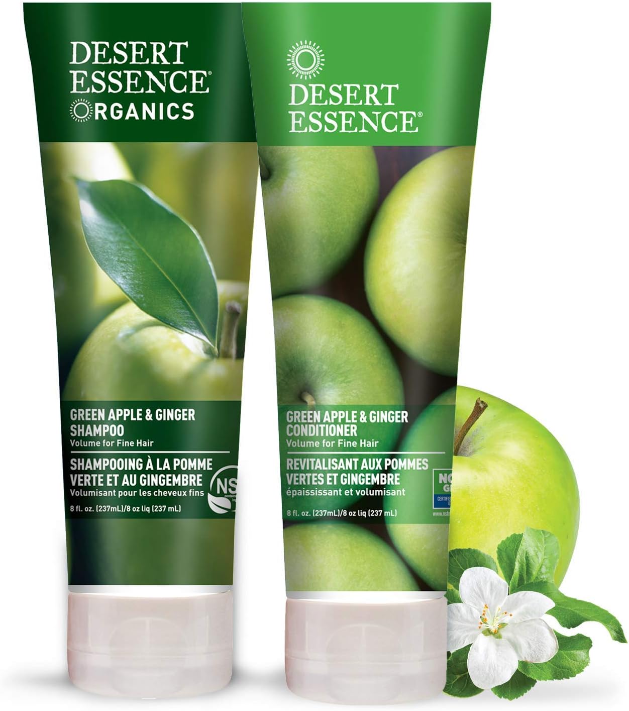 Desert Essence Green Apple & Ginger Champú y acondicionador  8 onzas líquidas  Volumen para cabello fino  Natural  Hidratante profundo