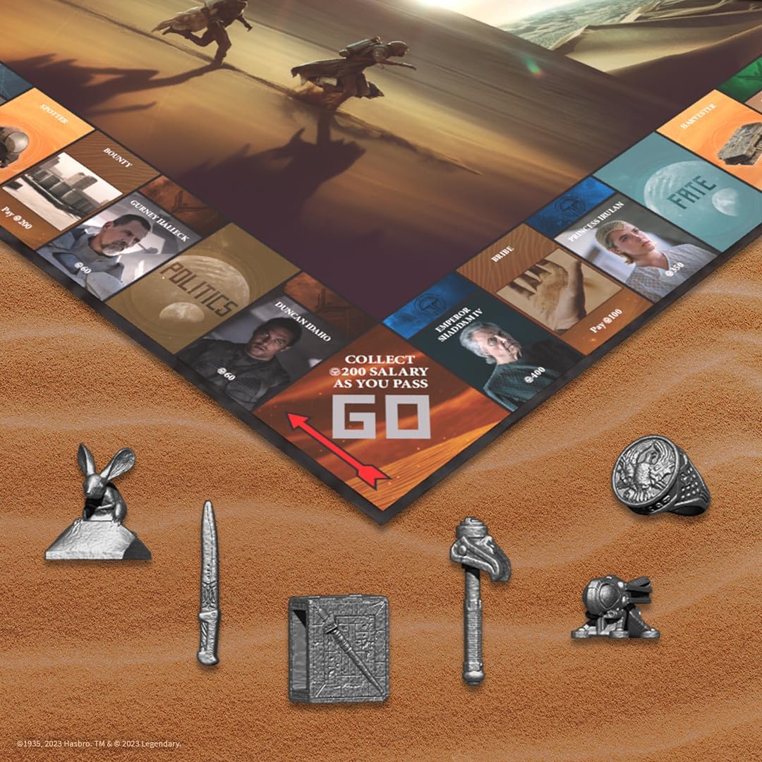 Monopoly Dune  Juega como The Ducal Ring, Crysknife, Gom Jabbar y más  Juego coleccionable con licencia oficial basado en The Movie Dune