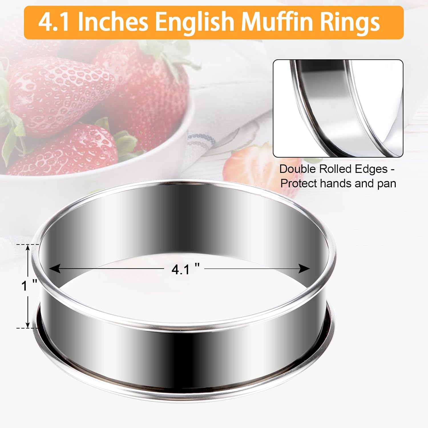 Juego de 6 anillos para magdalenas inglesas, anillos de acero inoxidable antiadherentes, anillos de cocina de doble enrollado de 4 pulgadas