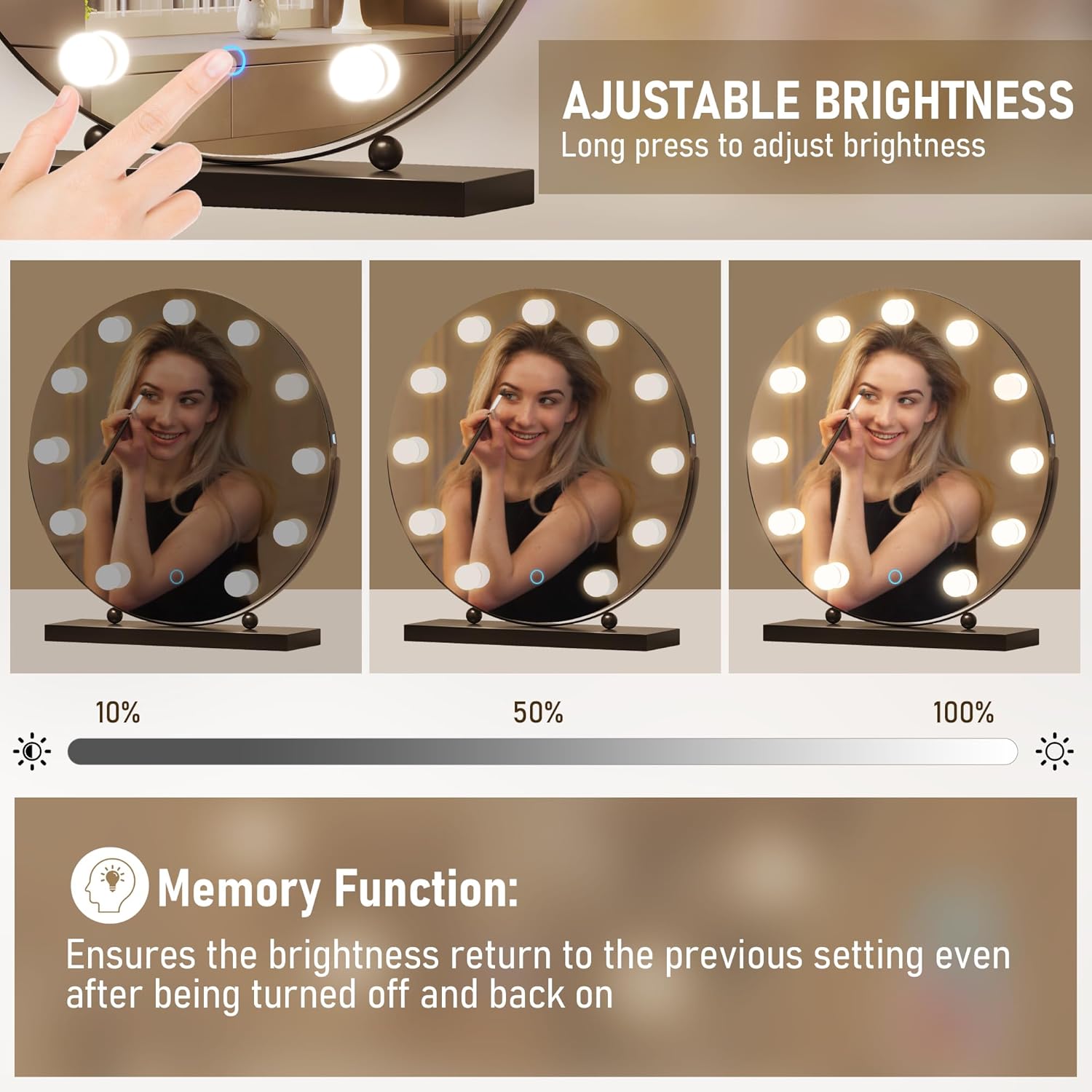 LVSOMT Hollywood Espejo de maquillaje con luces, espejo de maquillaje de 20 pulgadas con aumento de 10X, espejo LED redondo de rotación de 360 con