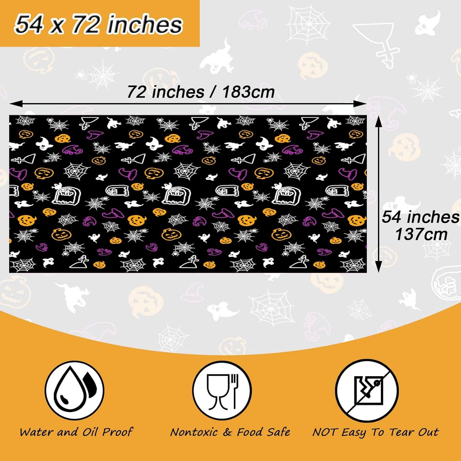 Mantel de plástico de Halloween, funda desechable de tela de araña para decoración de mesa de casa encantada, mantel rectangular negro de Halloween,