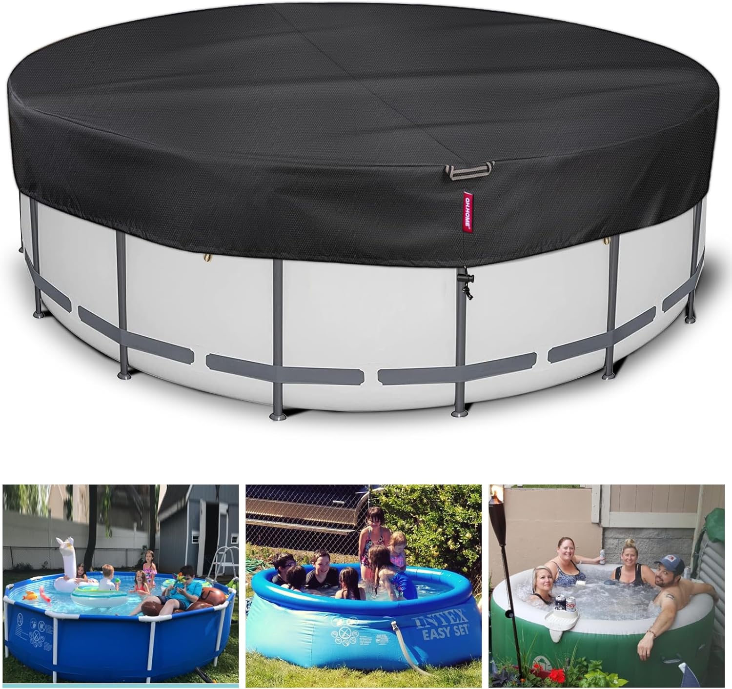 Cubierta redonda de piscina de 10 pies, 500D resistente a desgarros, cubiertas solares para piscinas sobre el suelo, cubierta de piscina resistente