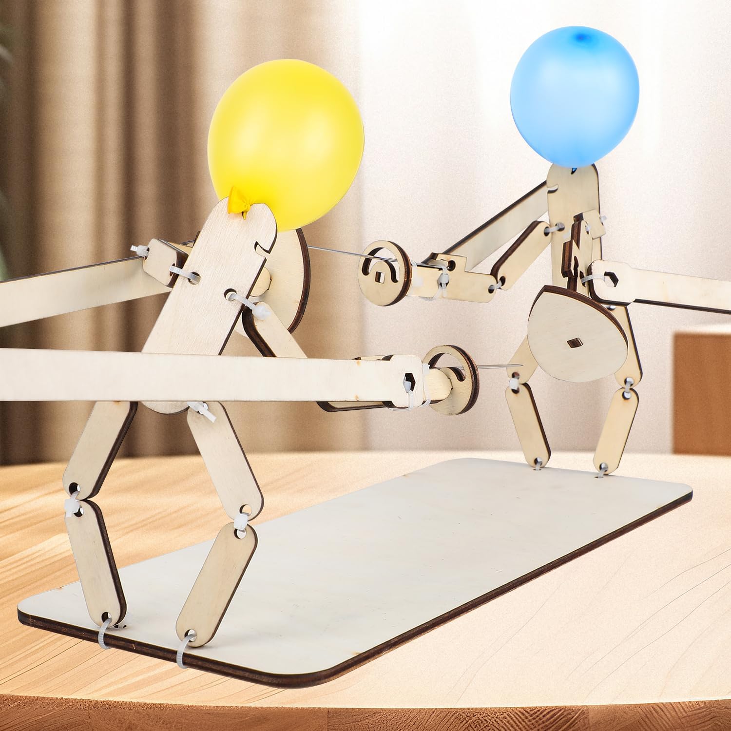 Balloon Bamboo Man Battle, marionetas de madera de esgrima hechas a mano, juego de batalla de bots de madera para 2 jugadores, divertido y