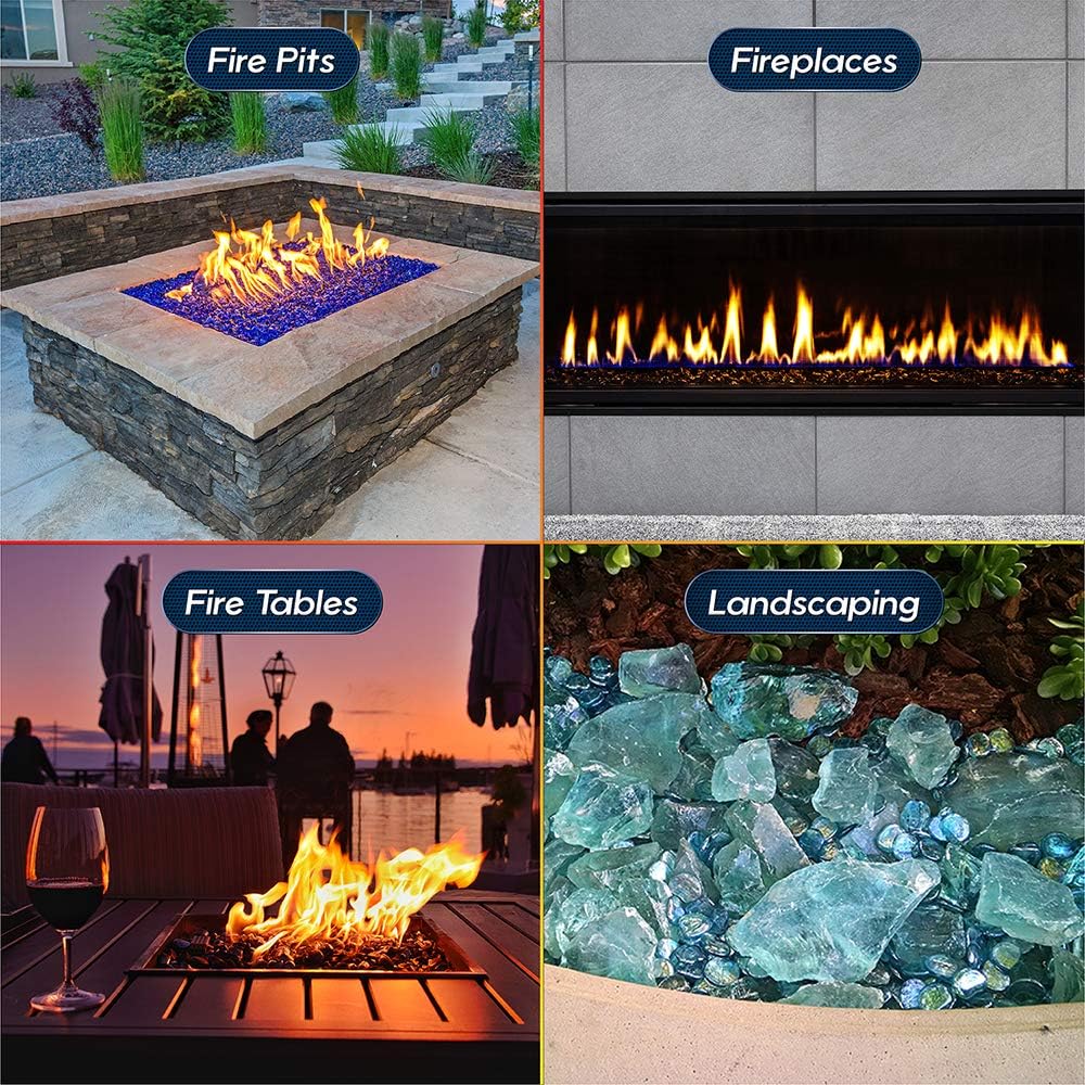 12″ – 34″ Fragmentos de vidrio ignífugo para uso en fosos de fuego interiores o exteriores o chimenea, 10 libras, Azul marino oscuro