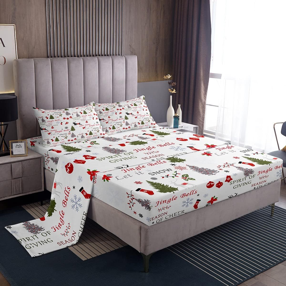 Erosebridal Juego de sábanas de Navidad tamaño King, juego de sábanas de reno de Navidad para niños, adolescentes y adultos, sábanas de Feliz