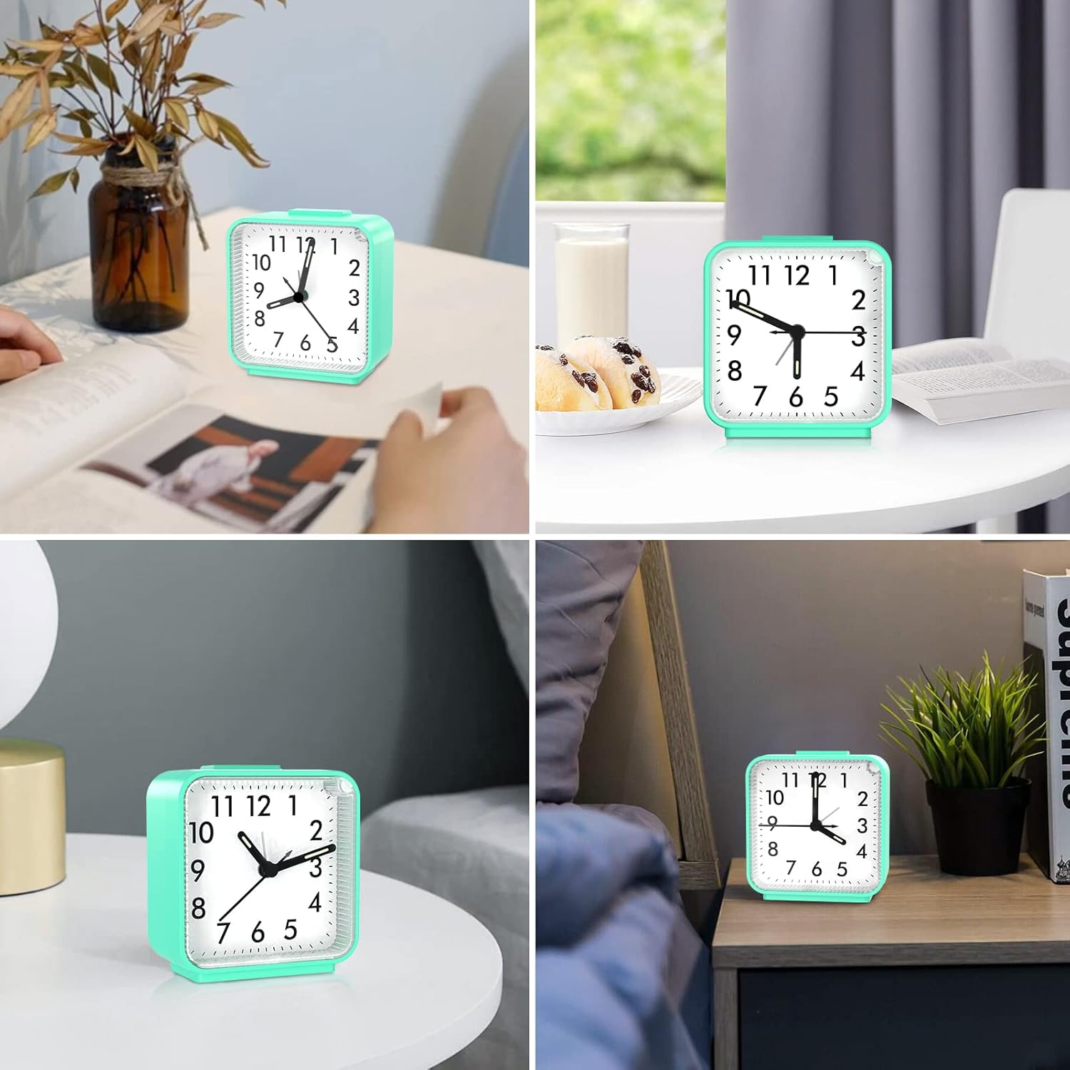 JXTZ Reloj despertador analógico, reloj de noche alimentado por batería, reloj de viaje silencioso sin tictac con luz nocturna, repetición, fácil de