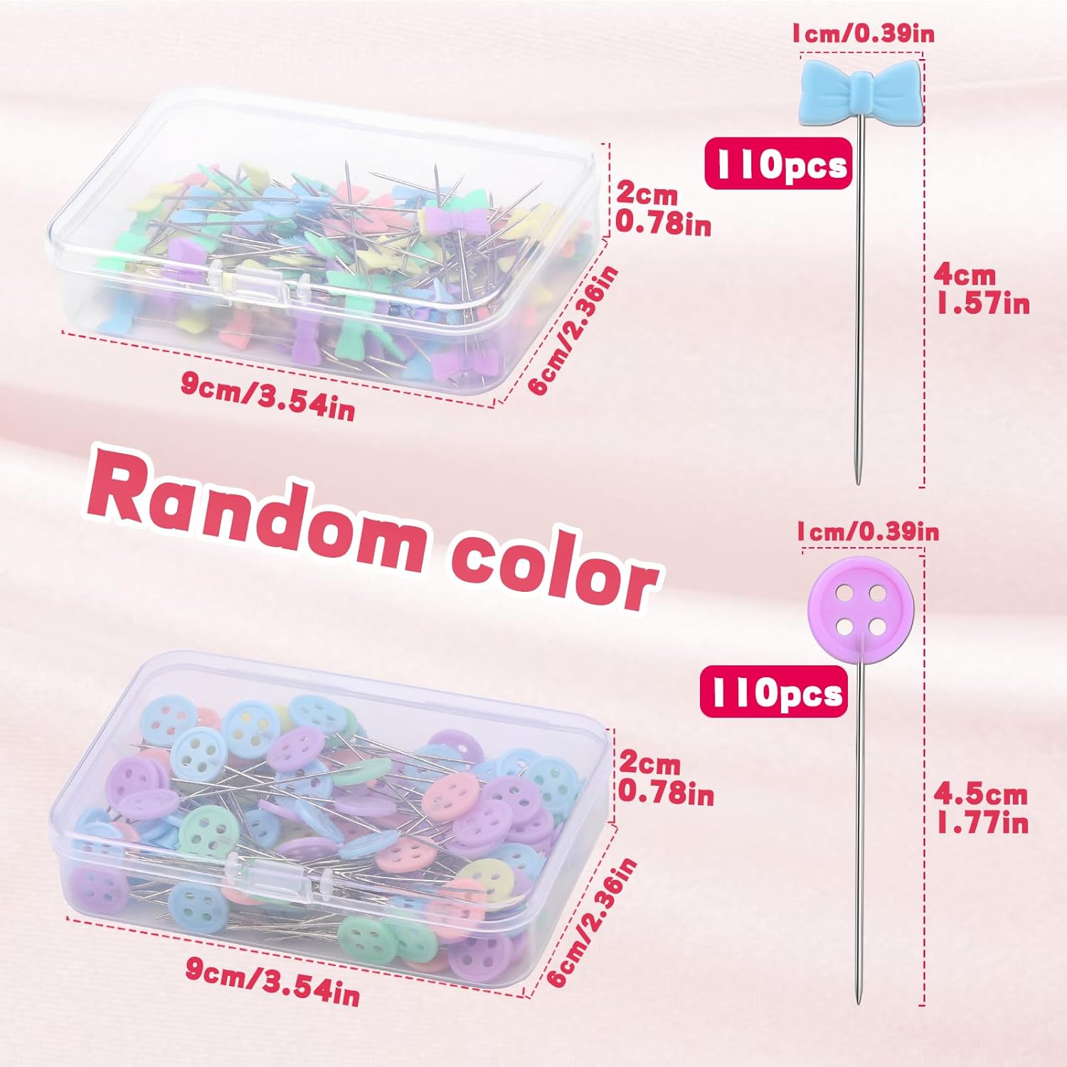 220 alfileres de costura para tela, alfileres rectos largos y rectos con cabezas de colores, cabeza plana multicolor, alfileres de costura para