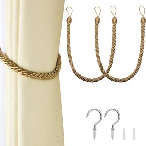 Abrazaderas de cortina decorativas elegantes para exteriores, modernas cuerdas para cortinas con ganchos, paquete de 2 Abrazaderas de cortina decorativas elegantes para exteriores, modernas cuerdas para cortinas con ganchos, paquete de 2