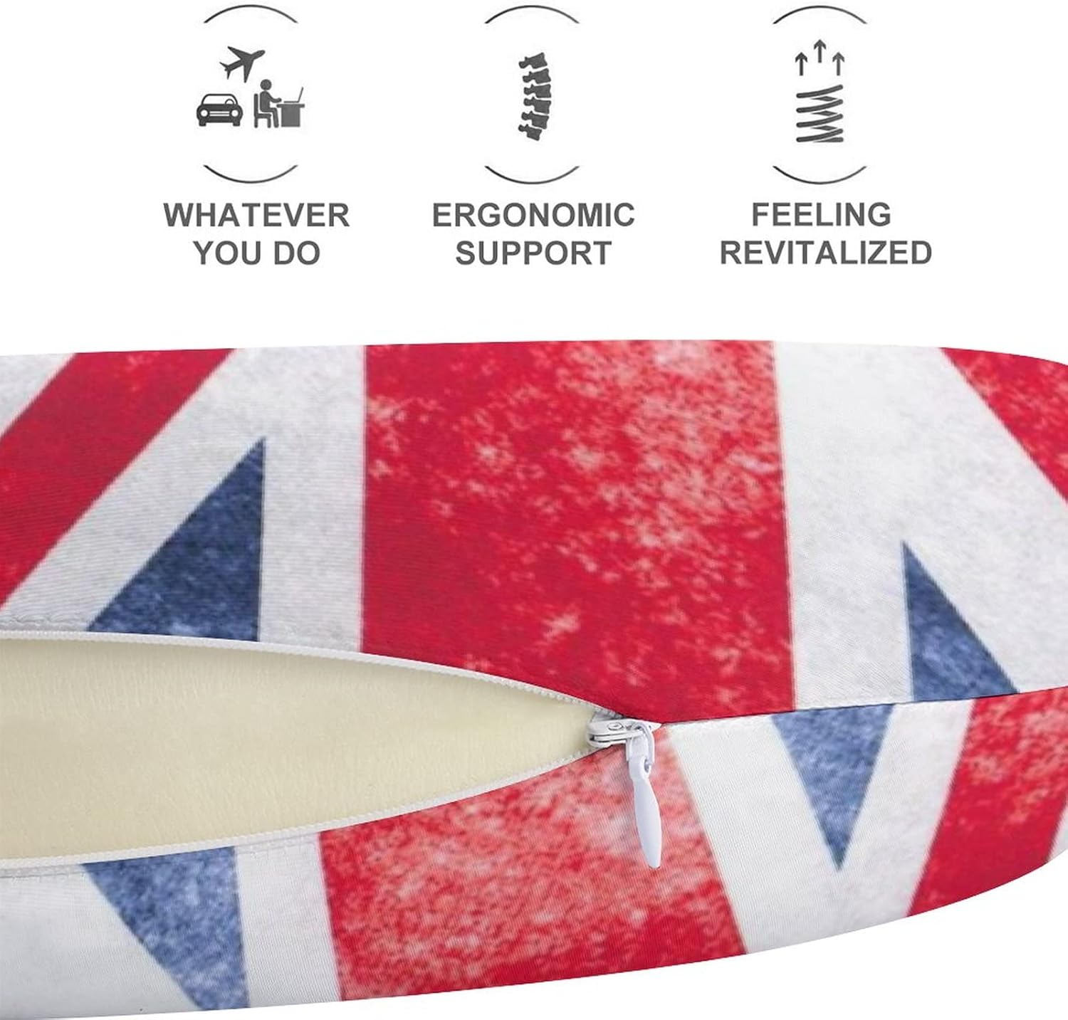 CTOITLKF Almohada de viaje, almohada de cuello con bandera británica vintage de Union Jack para viajar, almohada de apoyo portátil de espuma