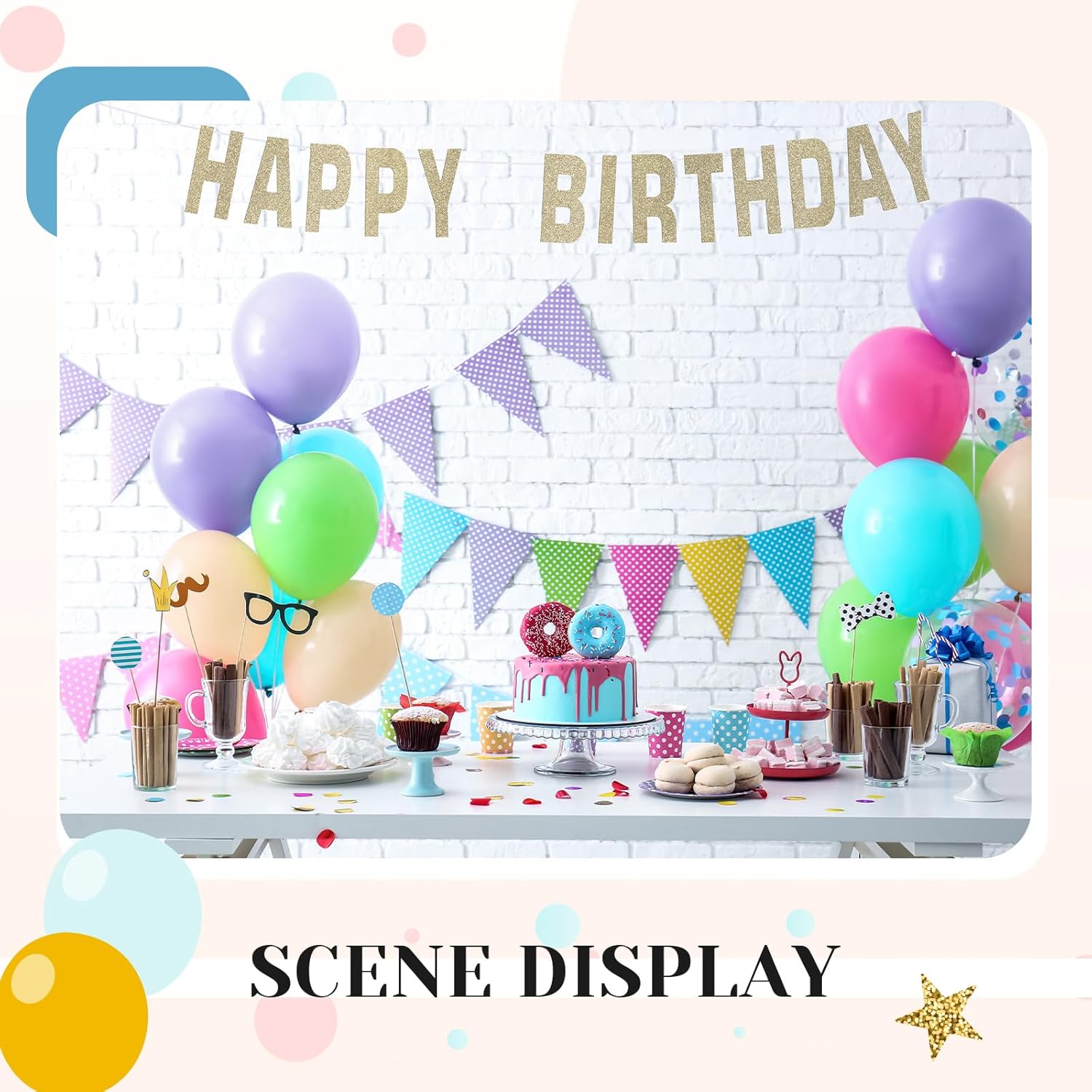 Kit de 78 piezas de pancartas con purpurina de 6 pulgadas, con cinta blanca para cumpleaños, boda, ducha, fiesta, boda, decoración de pared (dorado
